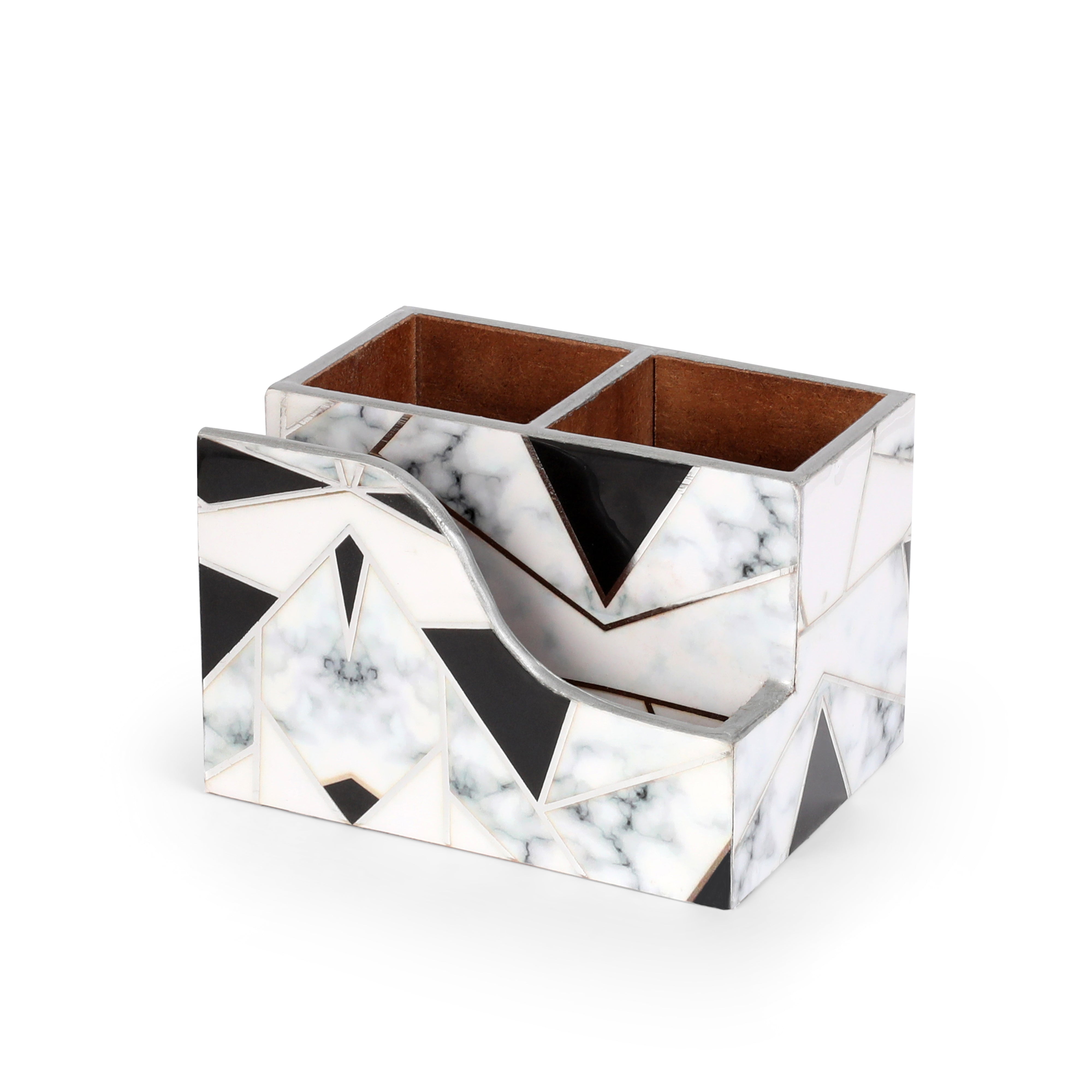 Small Cutlery Tissue Holder - Grey White Triangle