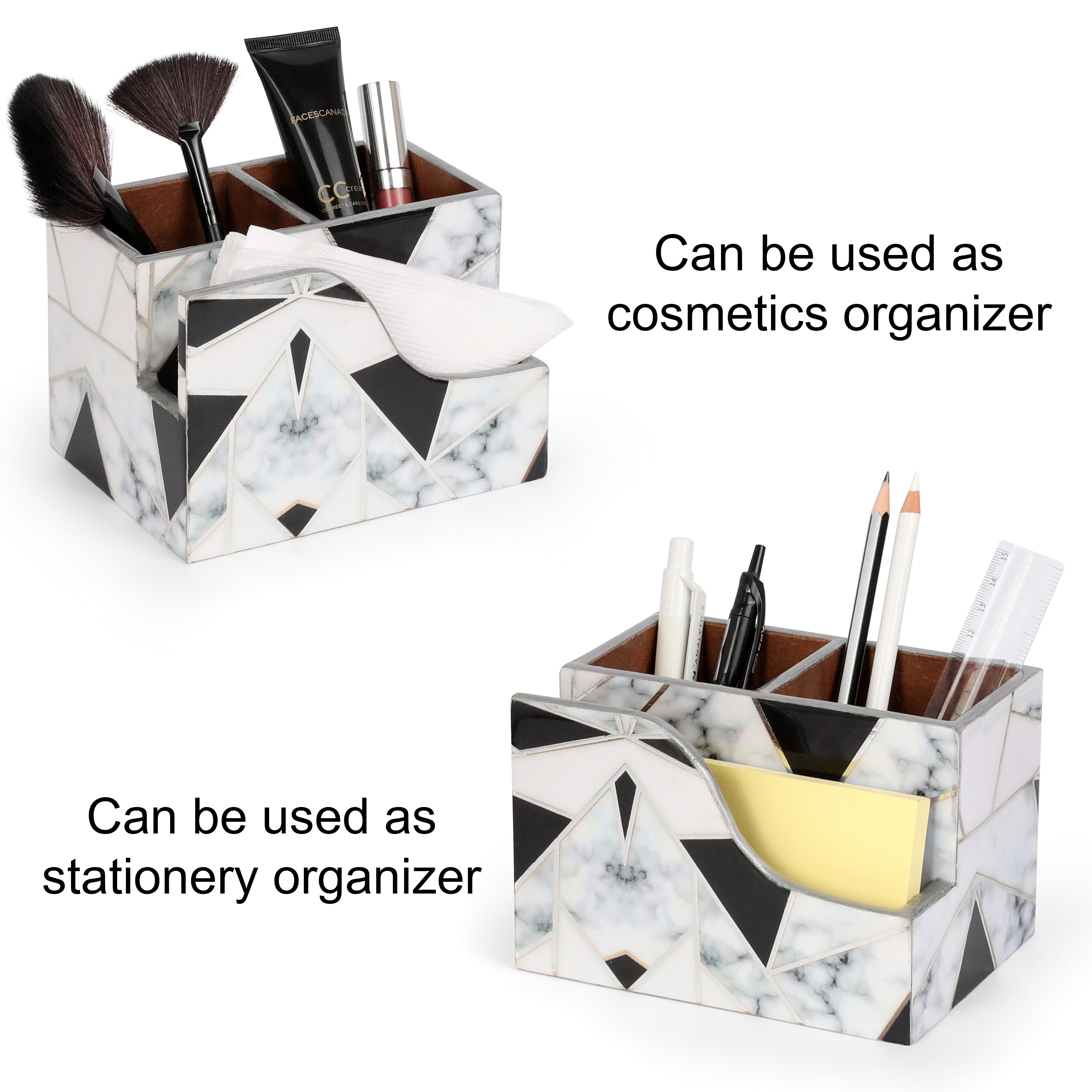 Small Cutlery Tissue Holder - Grey White Triangle