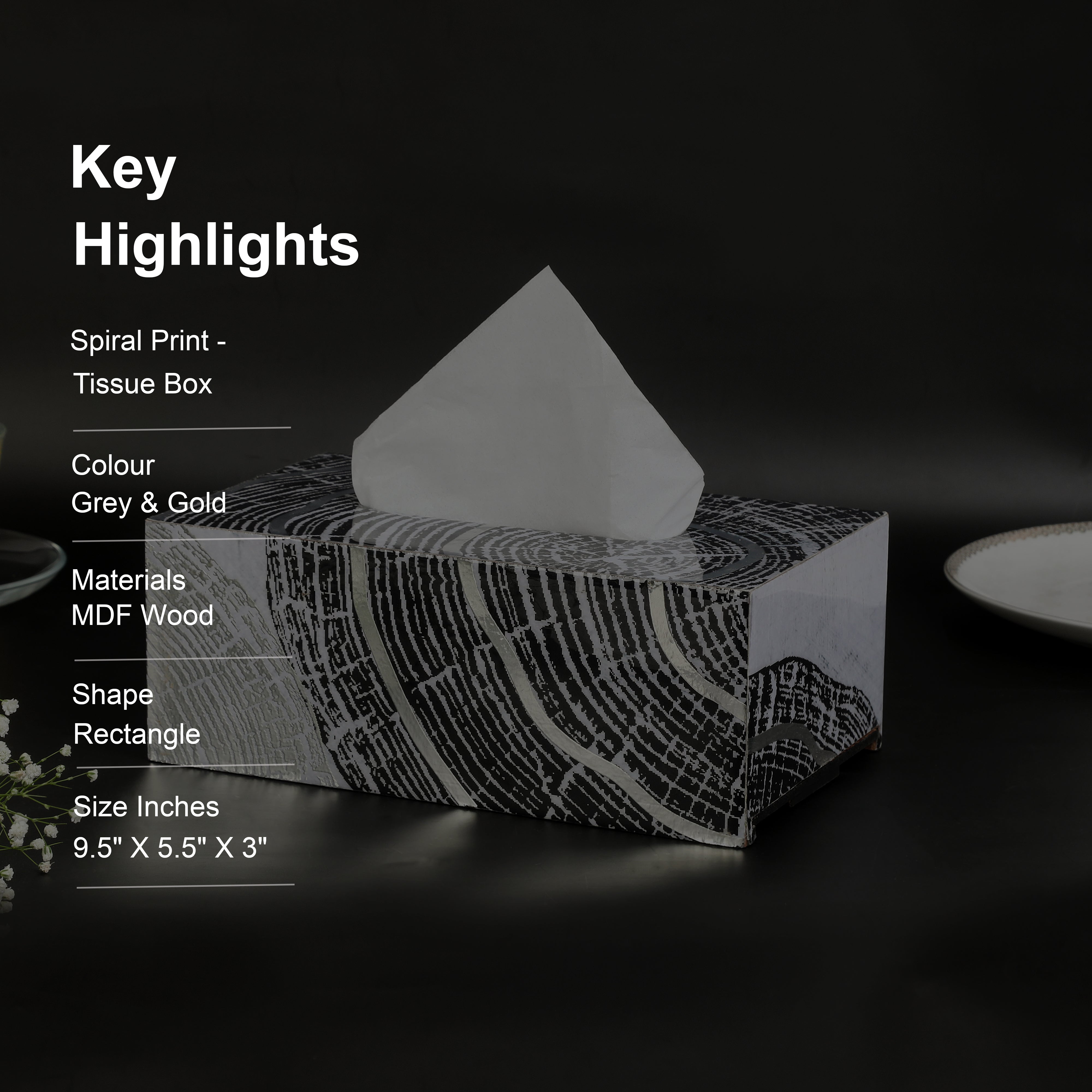 Tissue Box - Grey Spiral