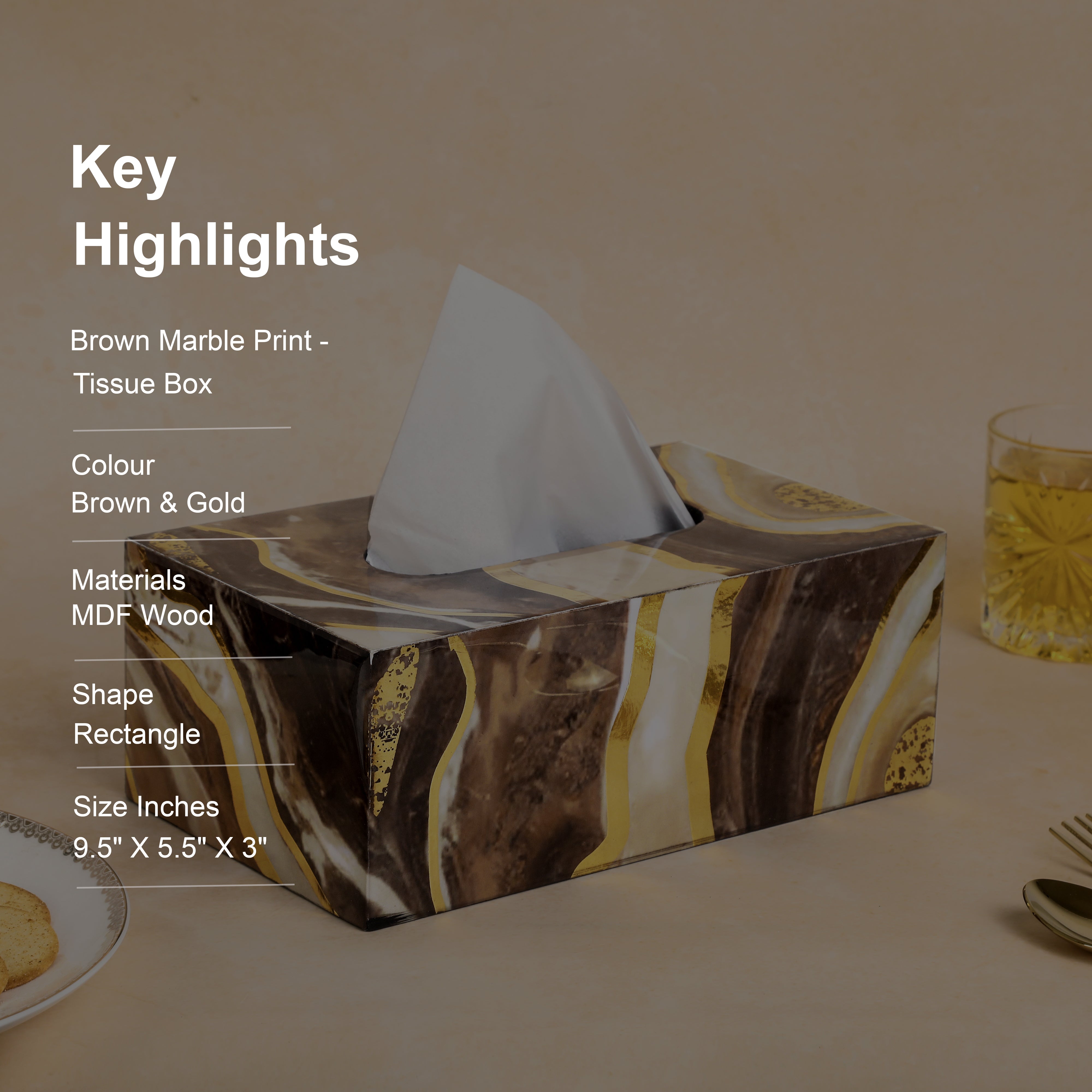 Tissue Box - Brown Marble