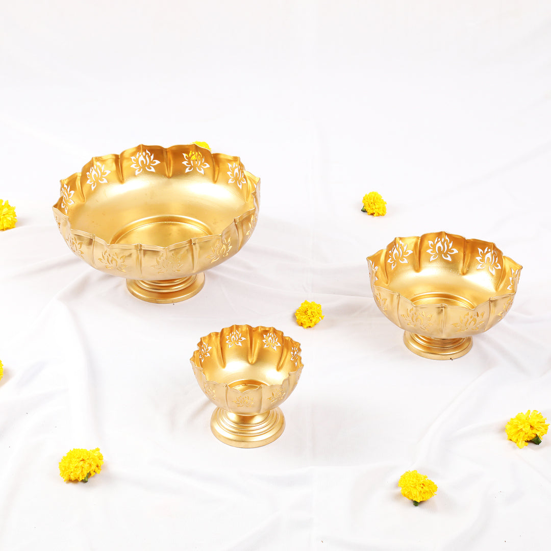 Metal Gold Lotus Cut Urli Set of 3