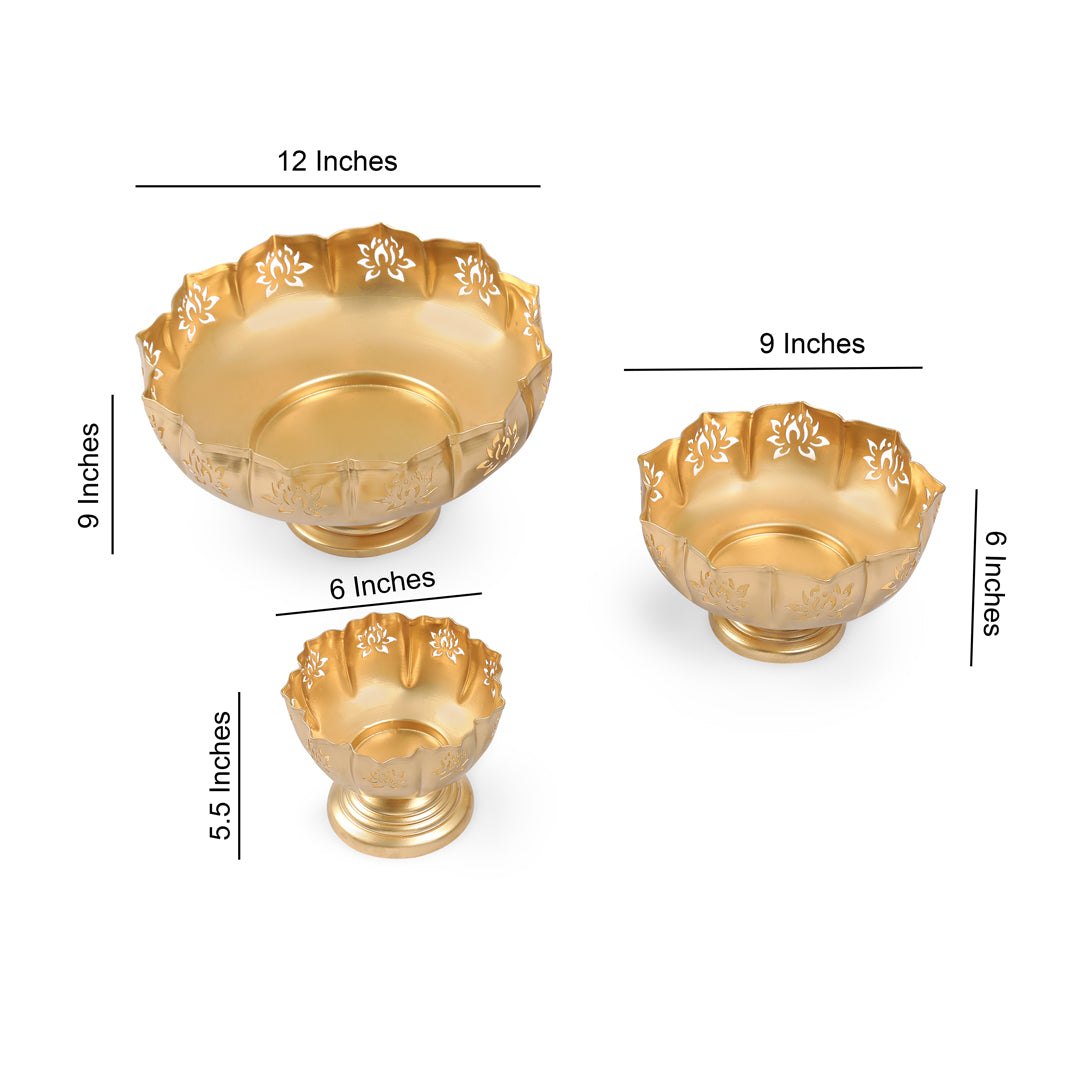 Metal Gold Lotus Cut Urli Set of 3