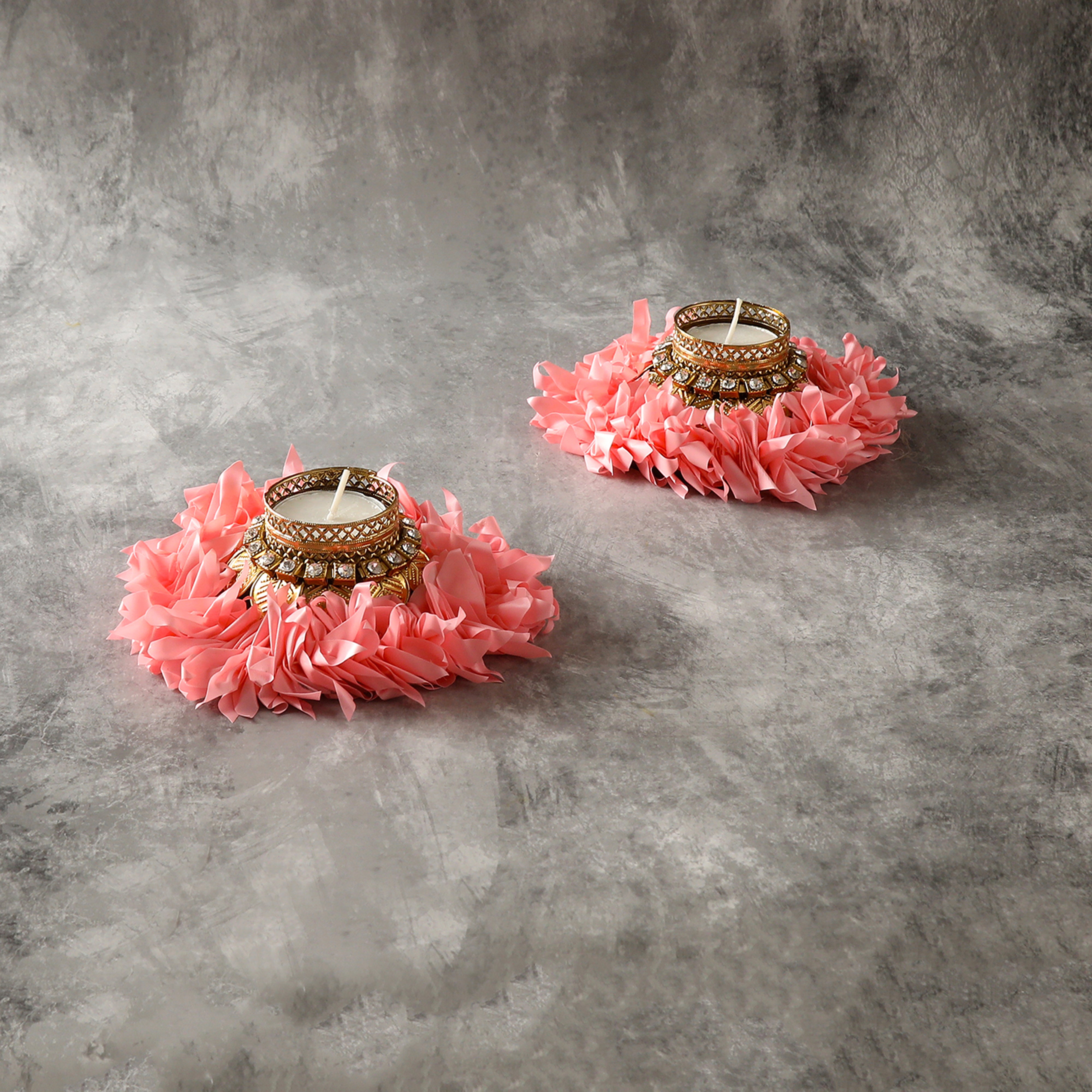 Artificial Gajra Metal Tea Light Holder - set of 2