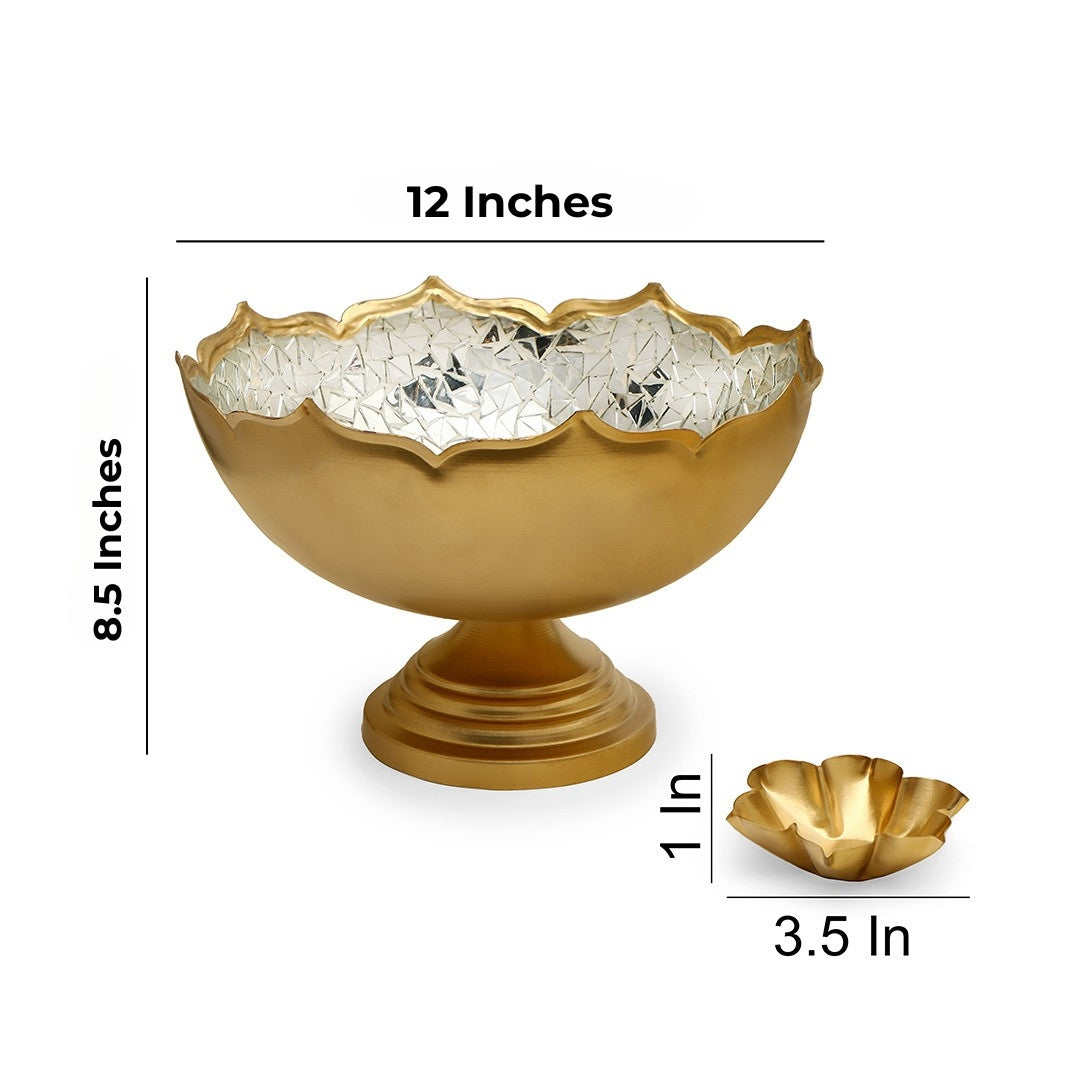 Silver Mosaic Metal Urli With Base 12" - Large