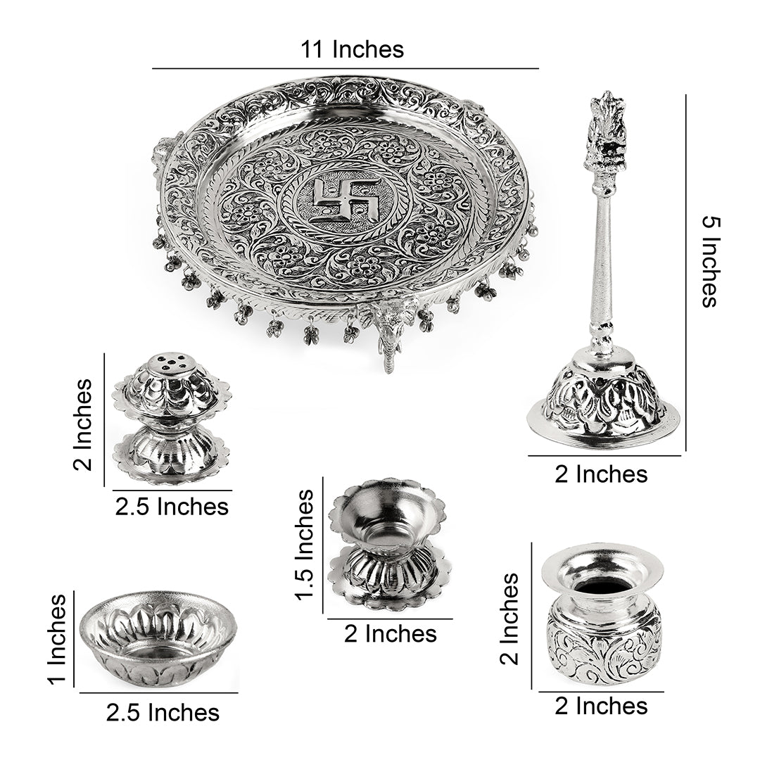 German Silver Pooja Thali Set With Elephant Legs