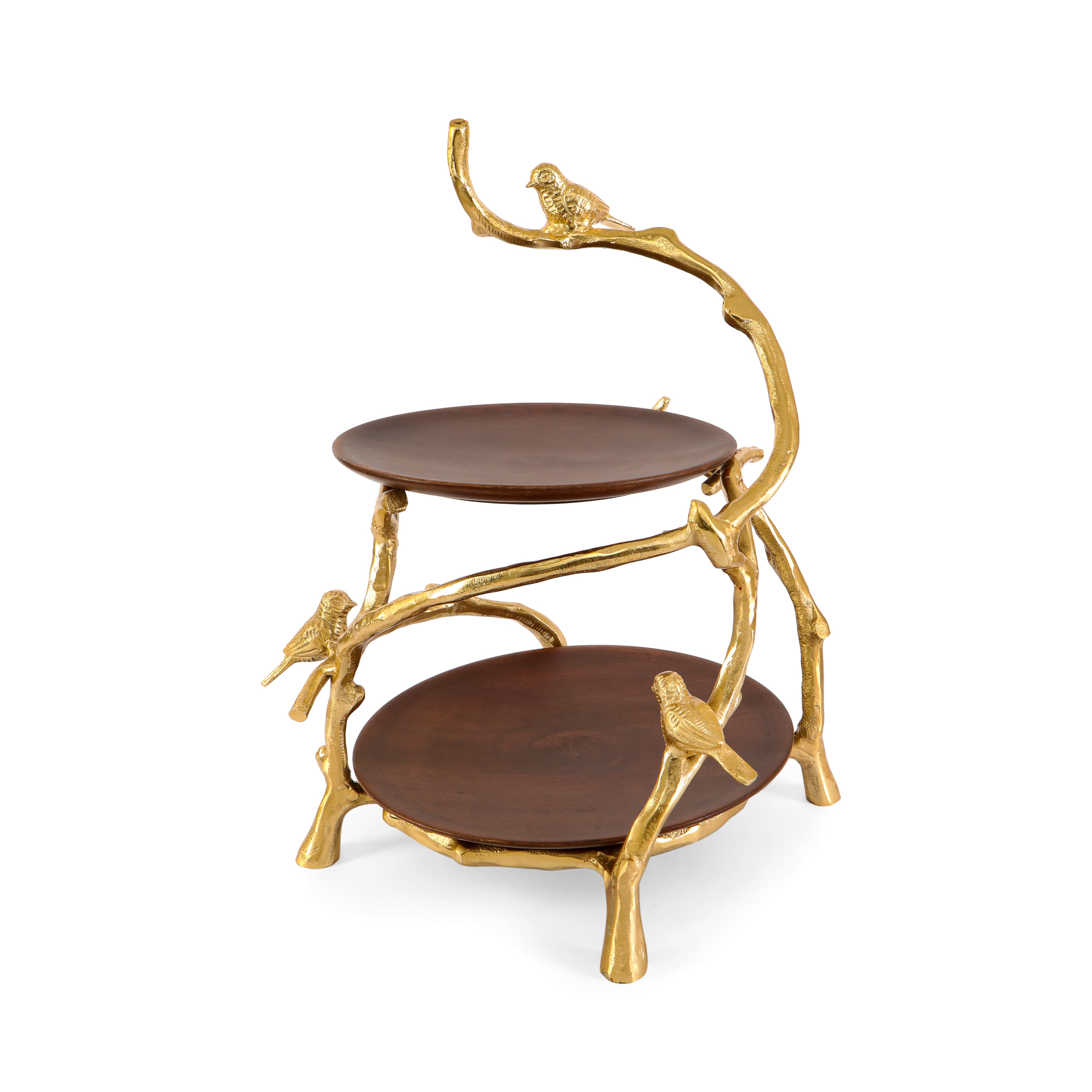 Aluminium & Wooden Bird 2 Tier Platter