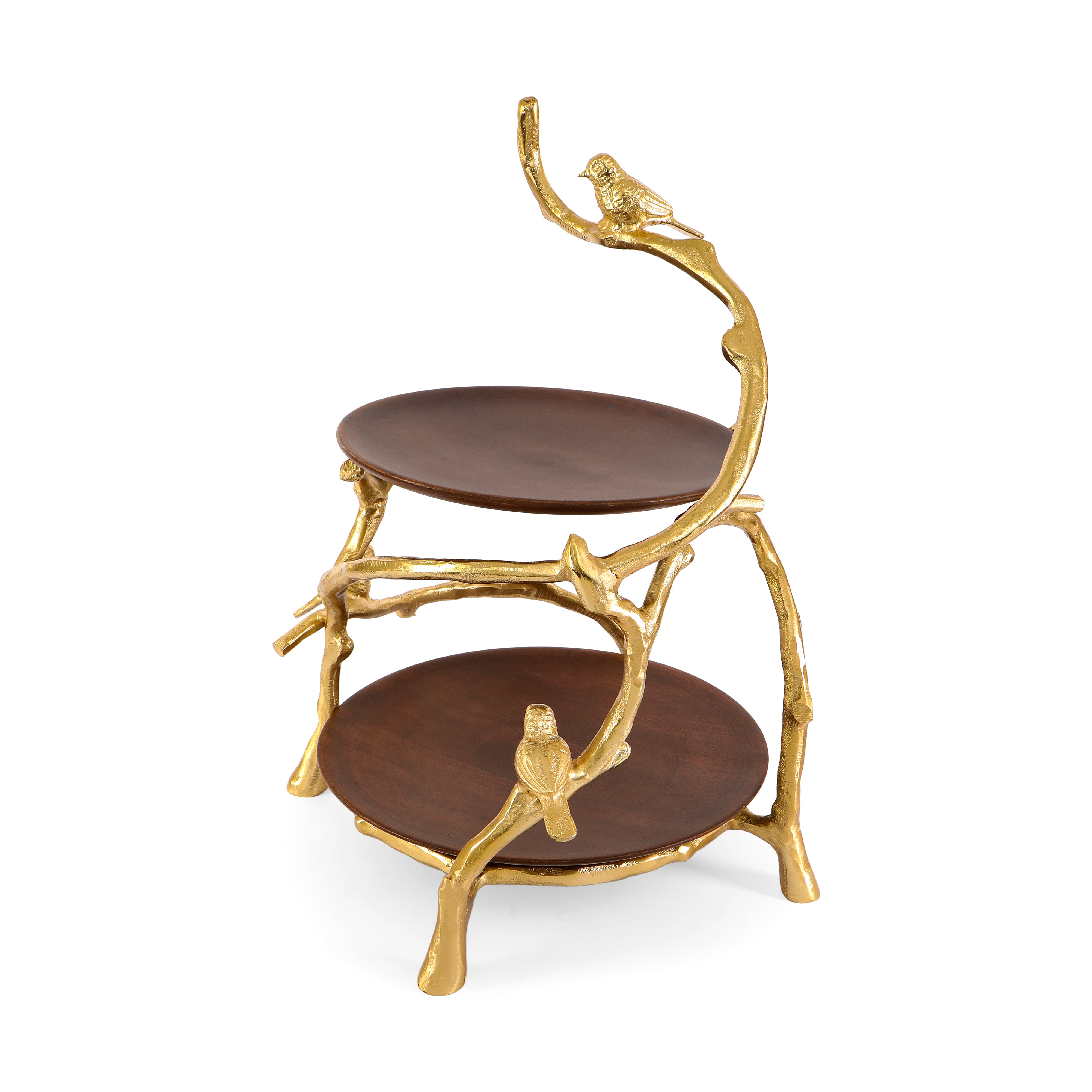 Aluminium & Wooden Bird 2 Tier Platter