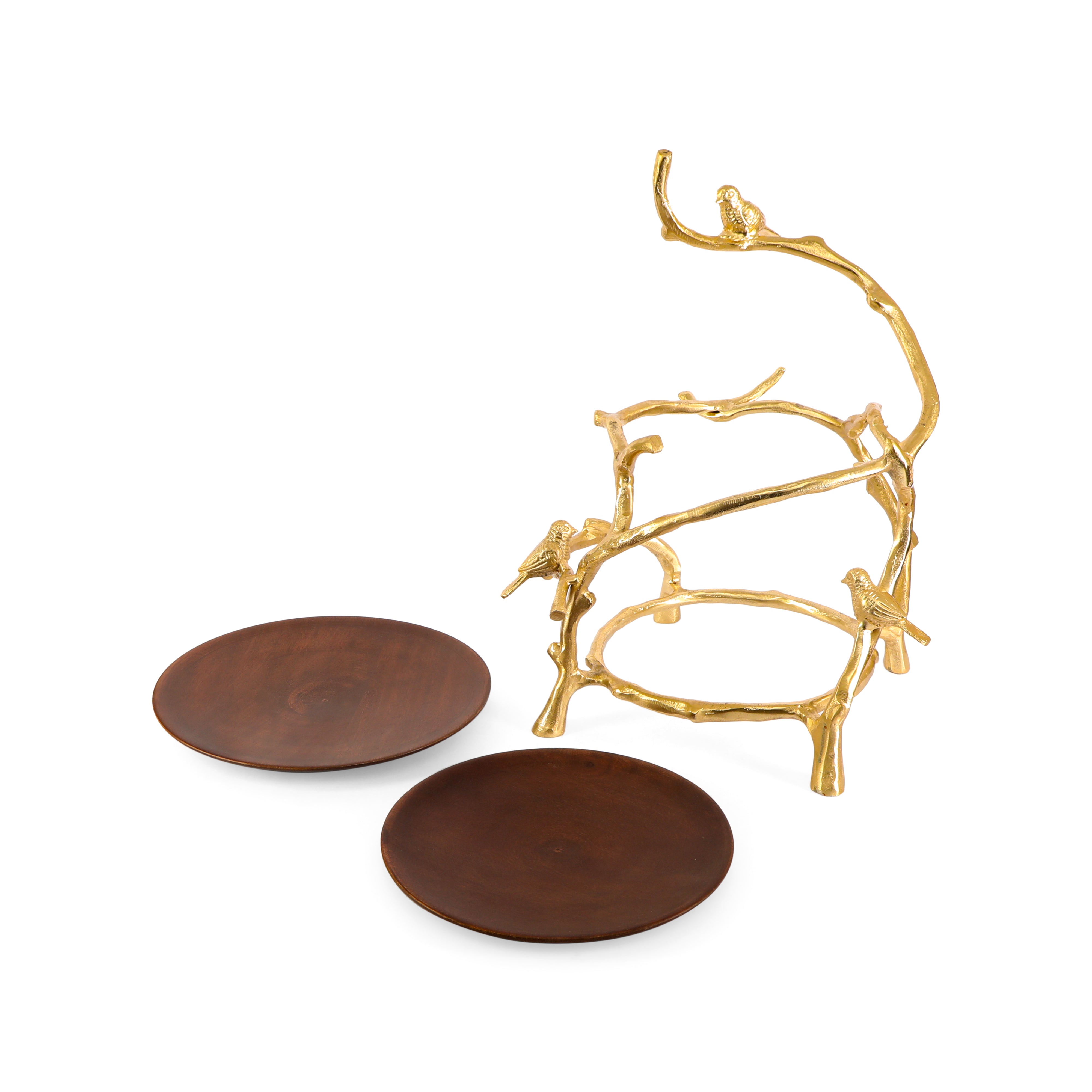 Aluminium & Wooden Bird 2 Tier Platter
