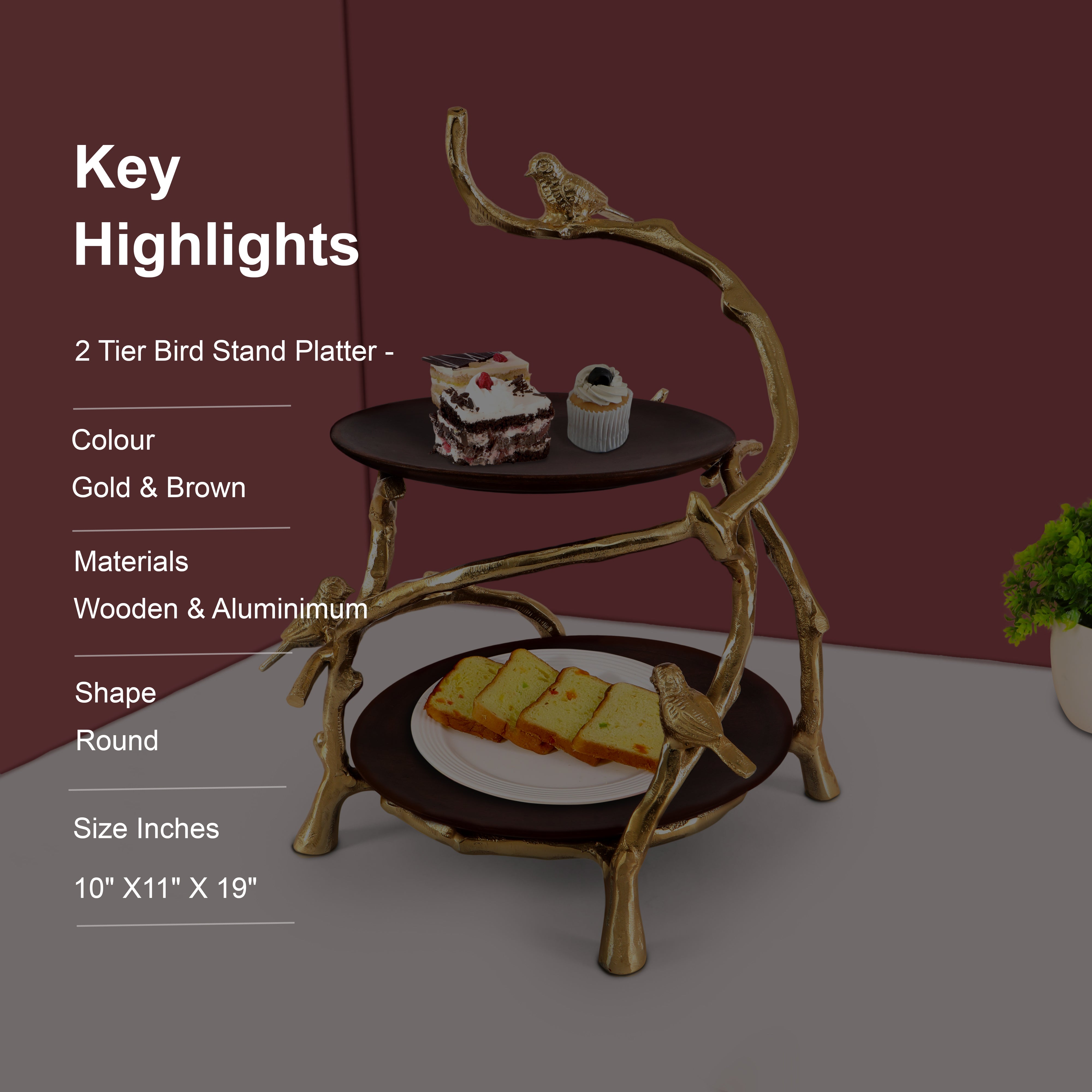 Aluminium & Wooden Bird 2 Tier Platter