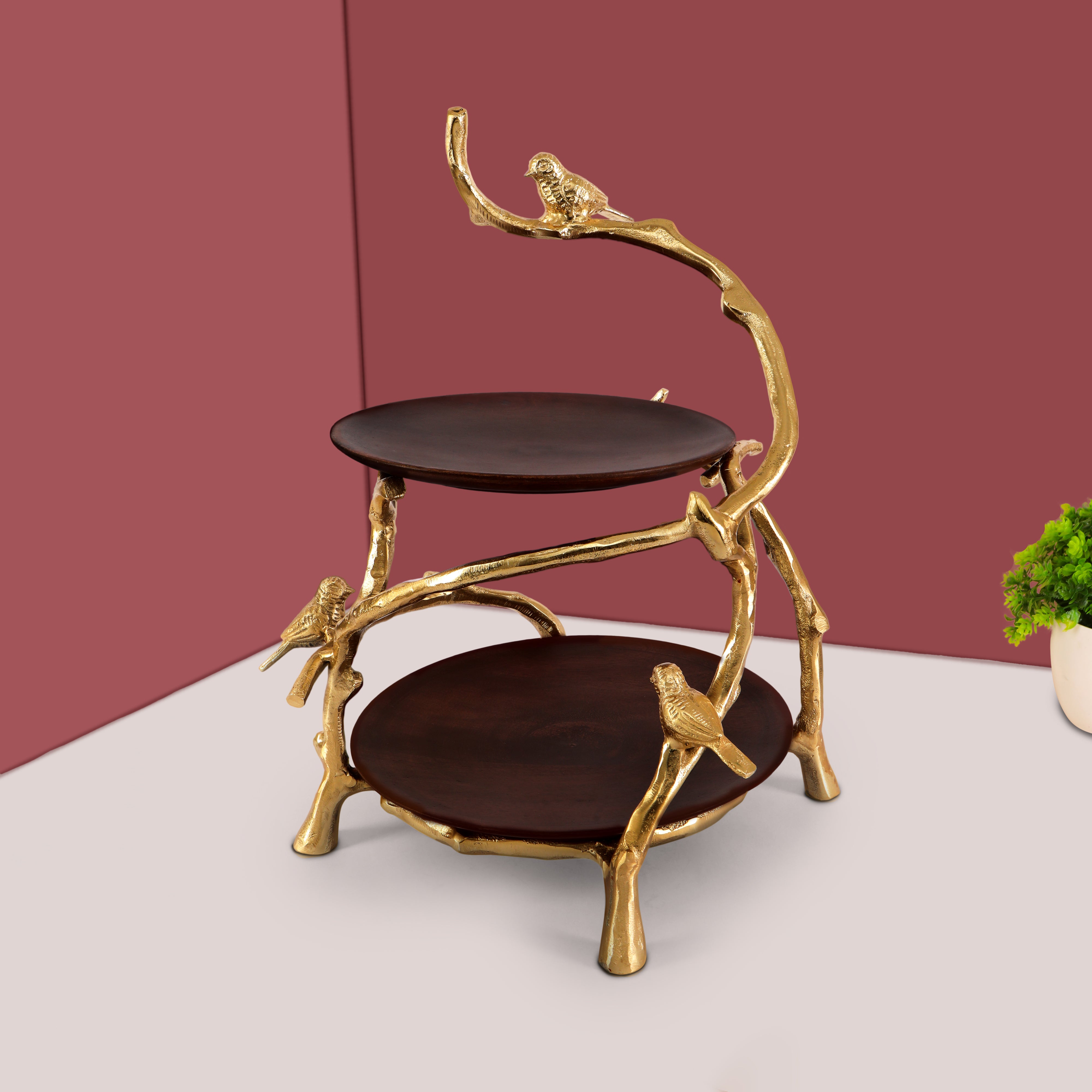 Aluminium & Wooden Bird 2 Tier Platter