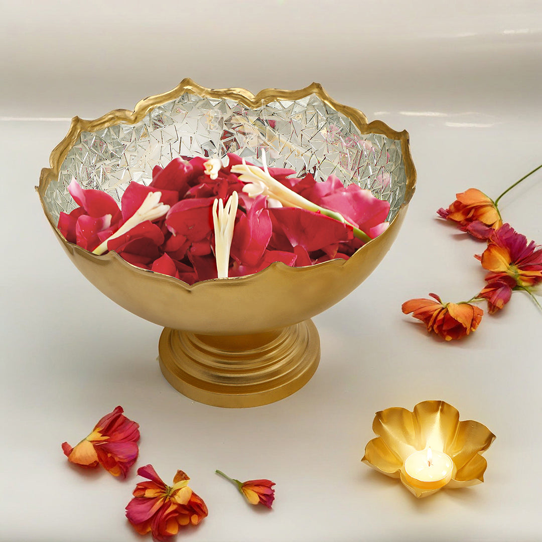 Silver Mosaic Metal Urli With Base 10" - Medium