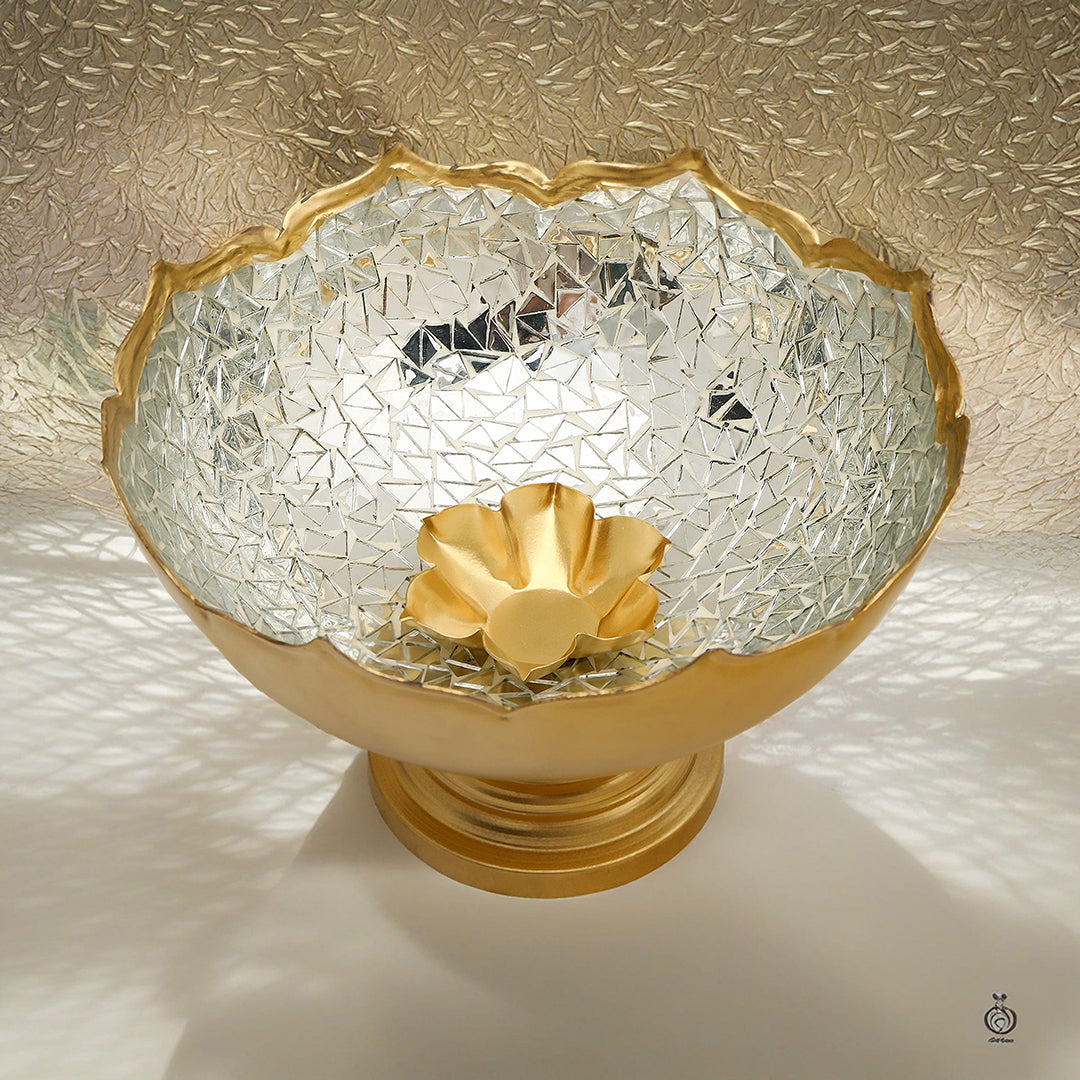 Silver Mosaic Metal Urli With Base 10" - Medium