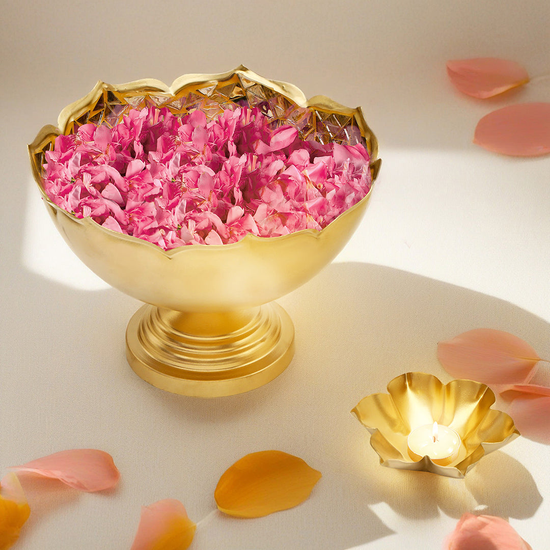 Gold Mosaic Metal Urli With Base 8" - Small