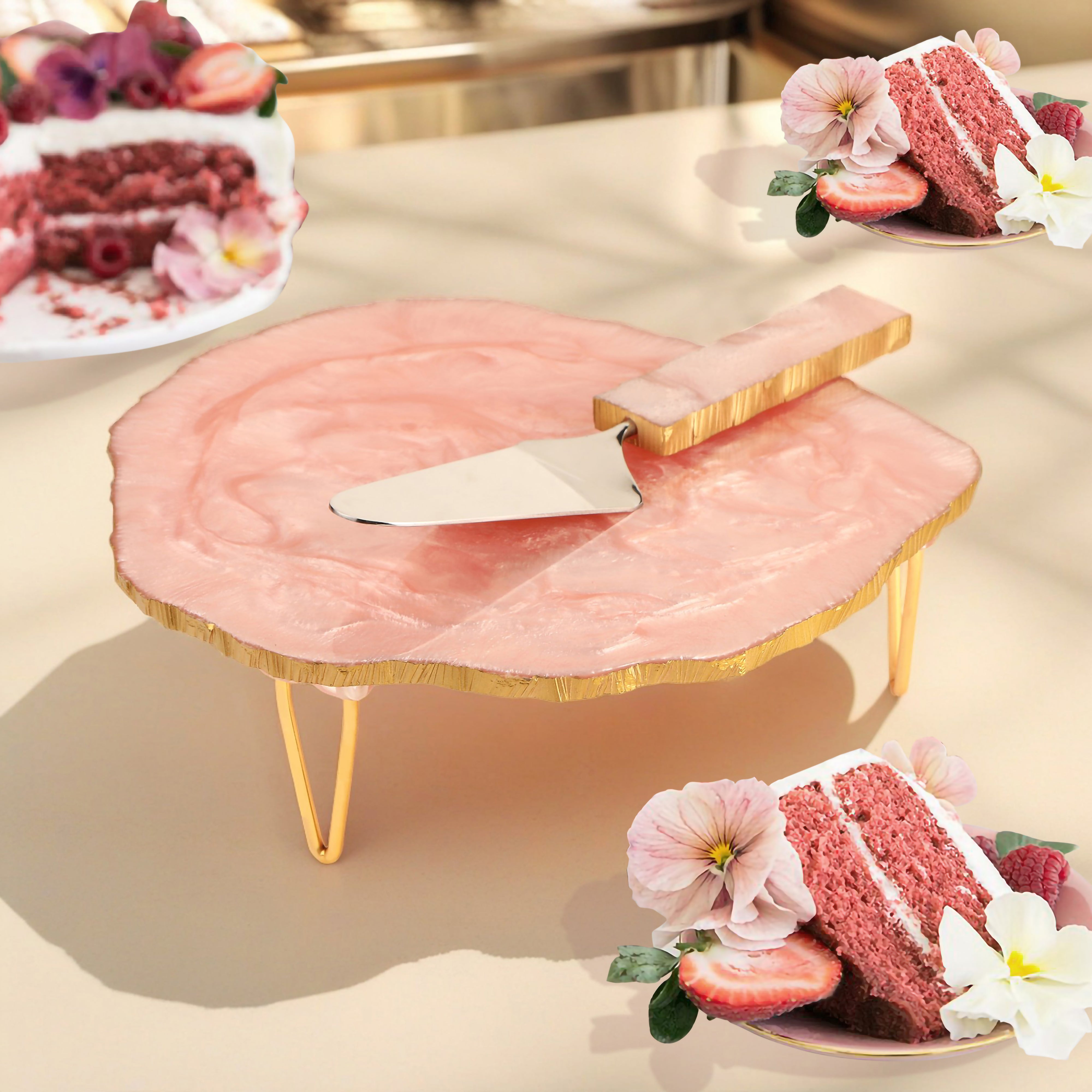 Pink Resin Cake Stand With Picker