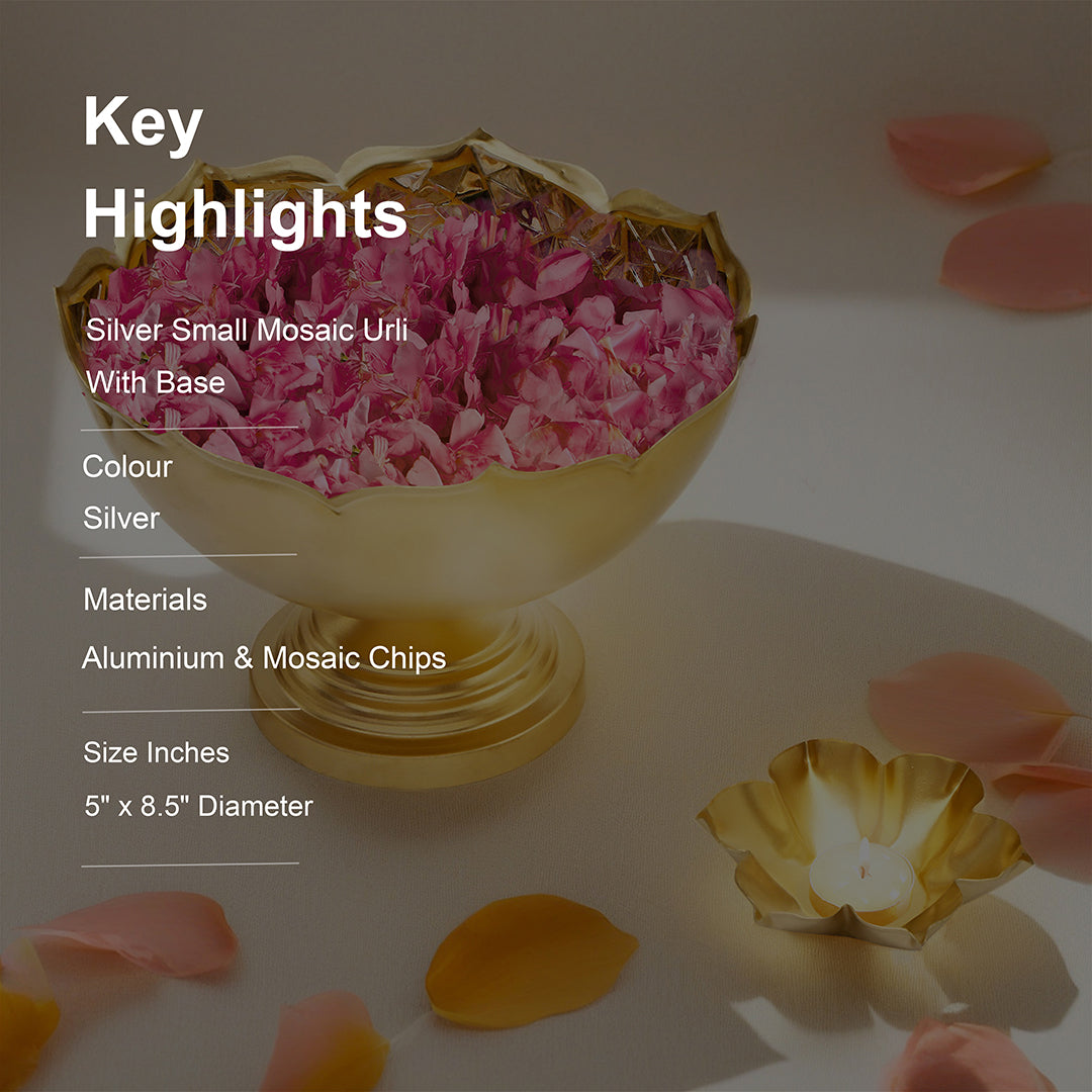 Gold Mosaic Metal Urli With Base 8" - Small