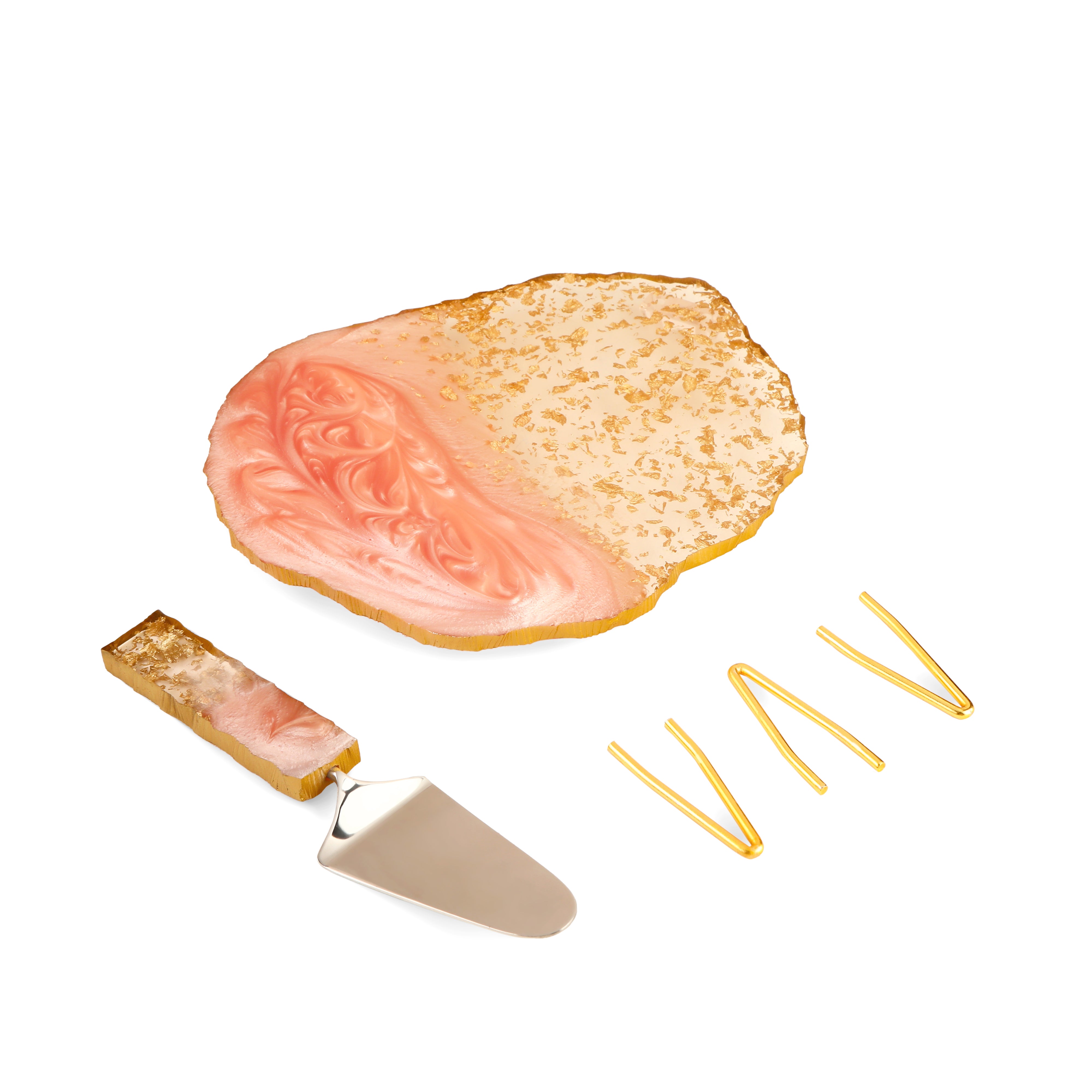 Pink & Gold 2 Tone Resin Cake Stand With Picker