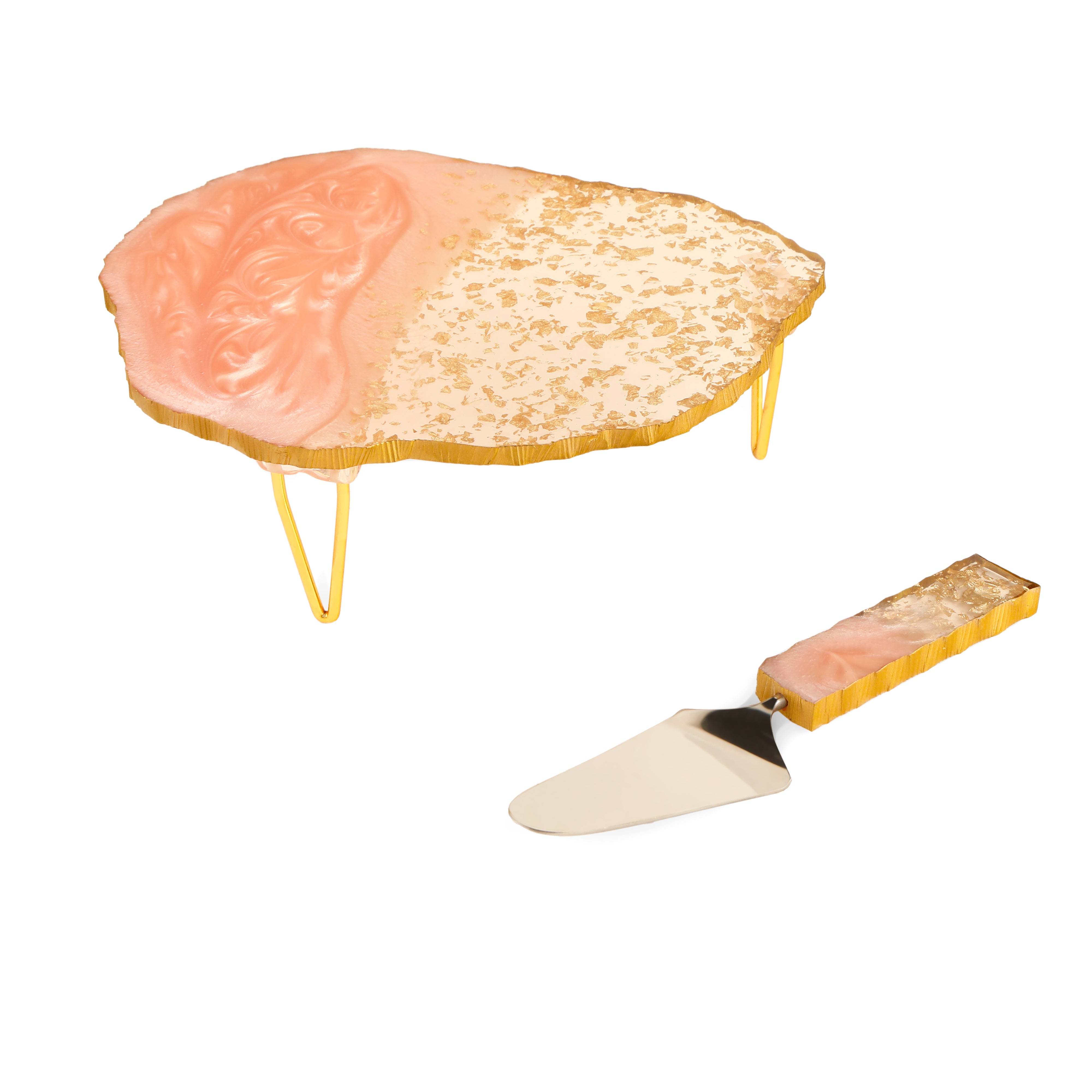 Pink & Gold 2 Tone Resin Cake Stand With Picker
