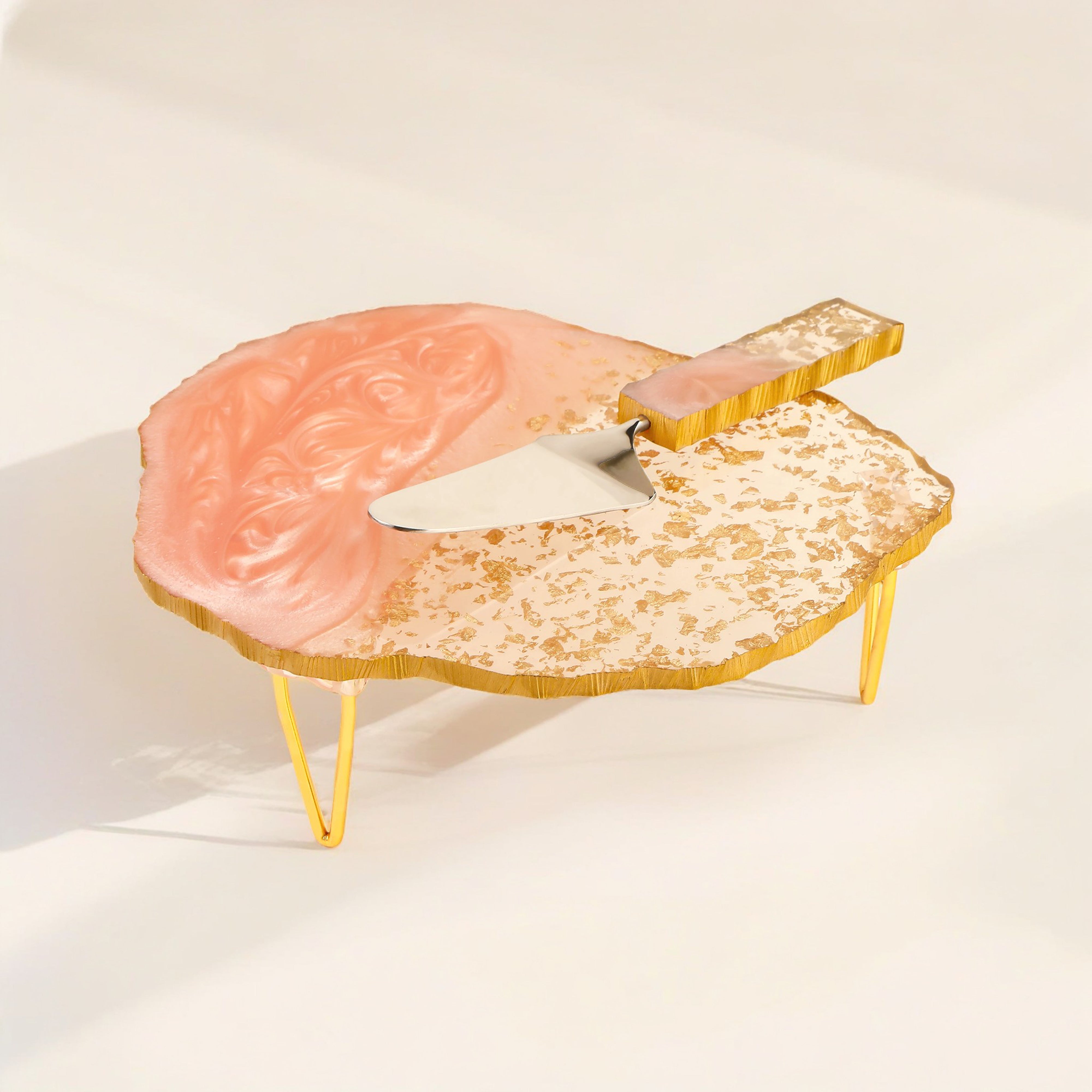 Pink & Gold 2 Tone Resin Cake Stand With Picker