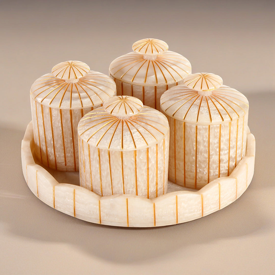Small Resin 4 Jars With Tray