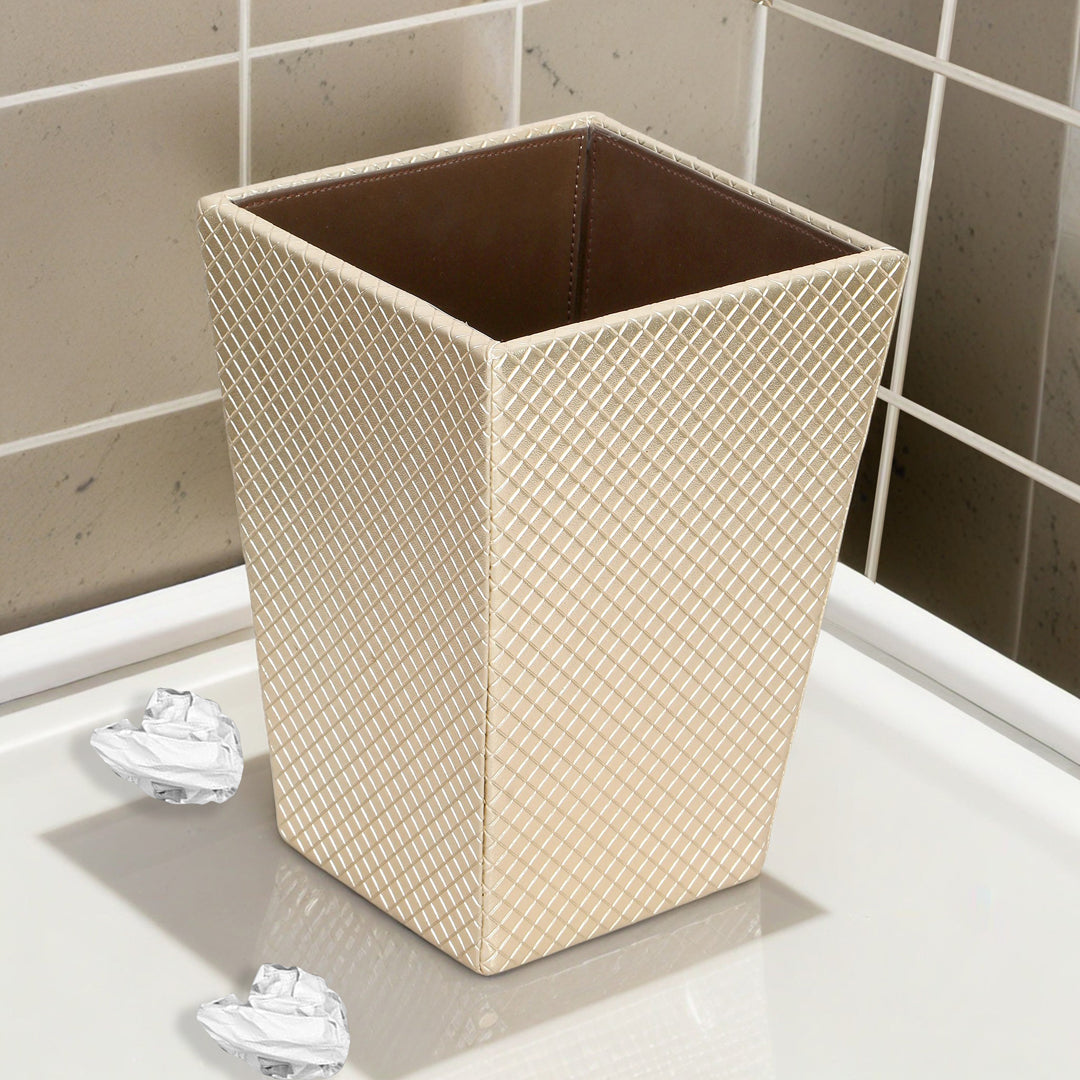 Gold Metallic Checks Leatherette Dustbin