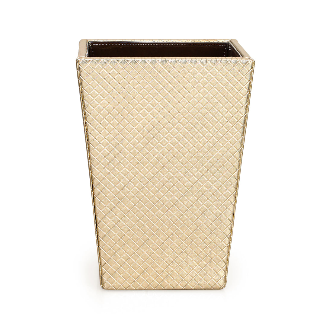 Gold Metallic Checks Leatherette Dustbin