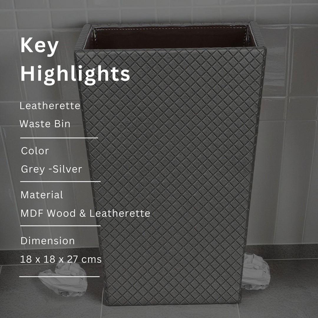 Grey Metallic Checks Leatherette Dustbin