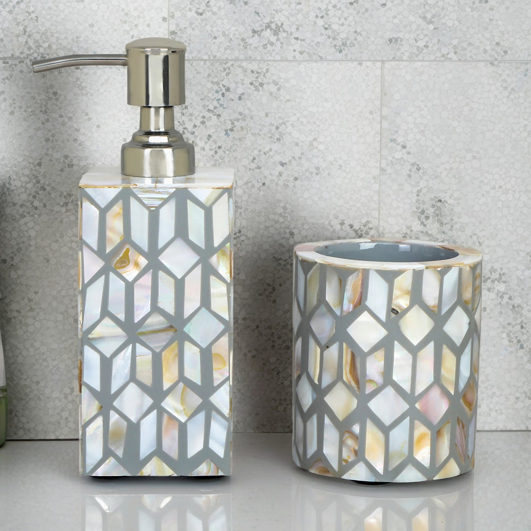 Grey & White Mother Of Pearl Bathroom Set of 2
