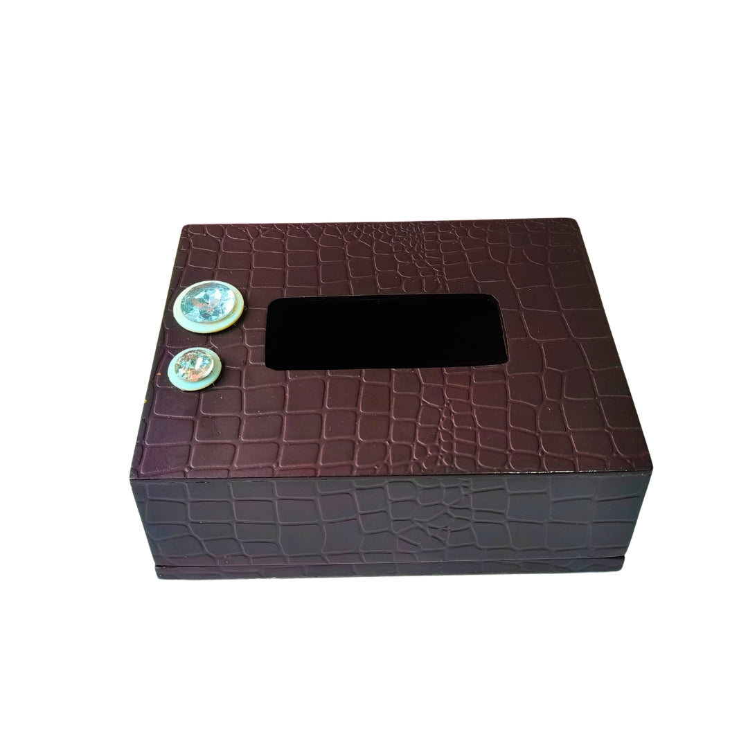 Tissue Box - Wooden Walnut Finish With Diamond Stone