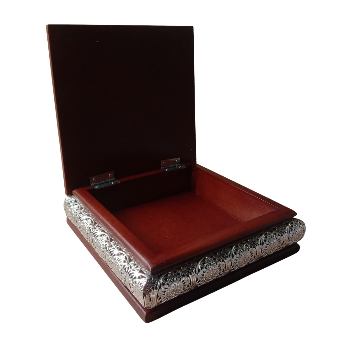 Wooden Decorative Silver-Plated Box - square
