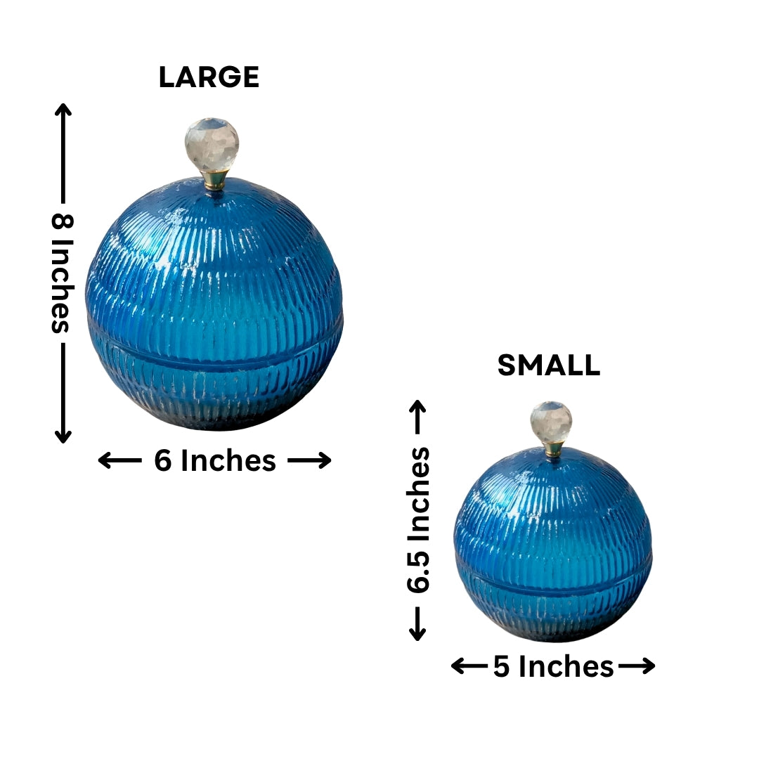 Set of 2 Blue Glass Ball-Shaped Scented Candles with Decorative Bow Lids