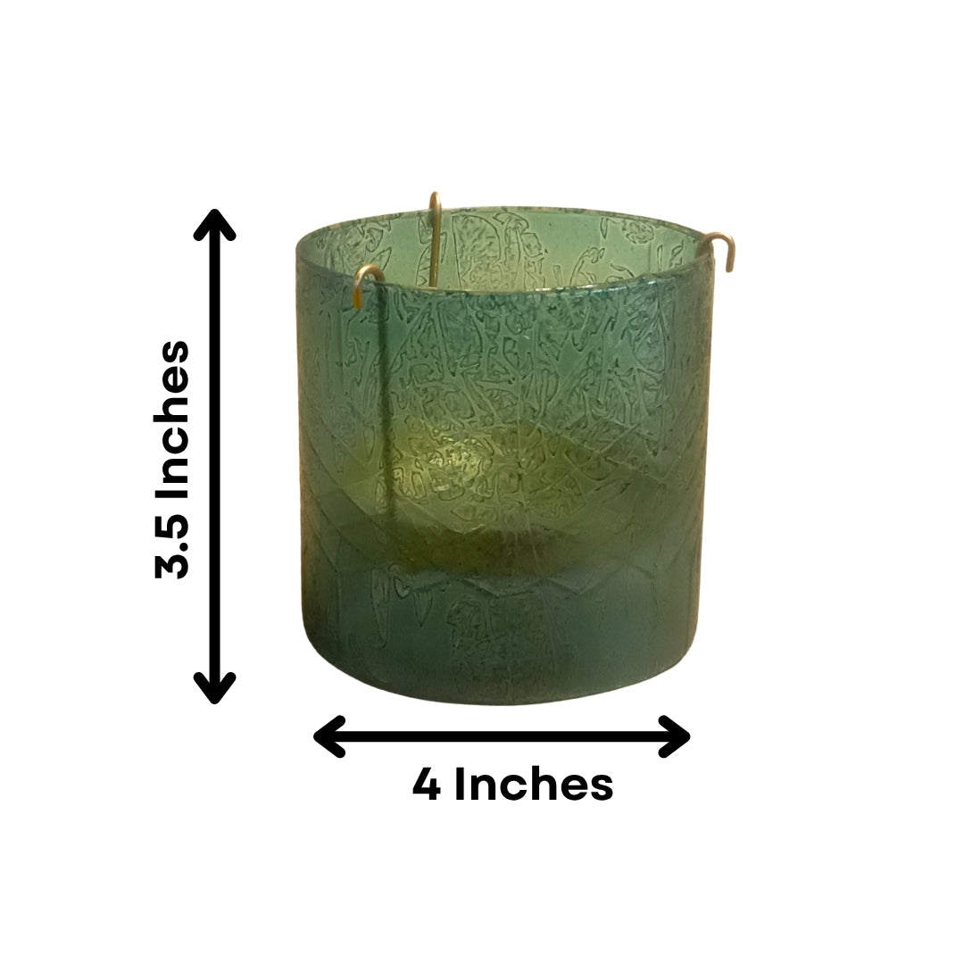 Set of 2 lightBlue Glass Votives with Internal Metal Tea Light Holders