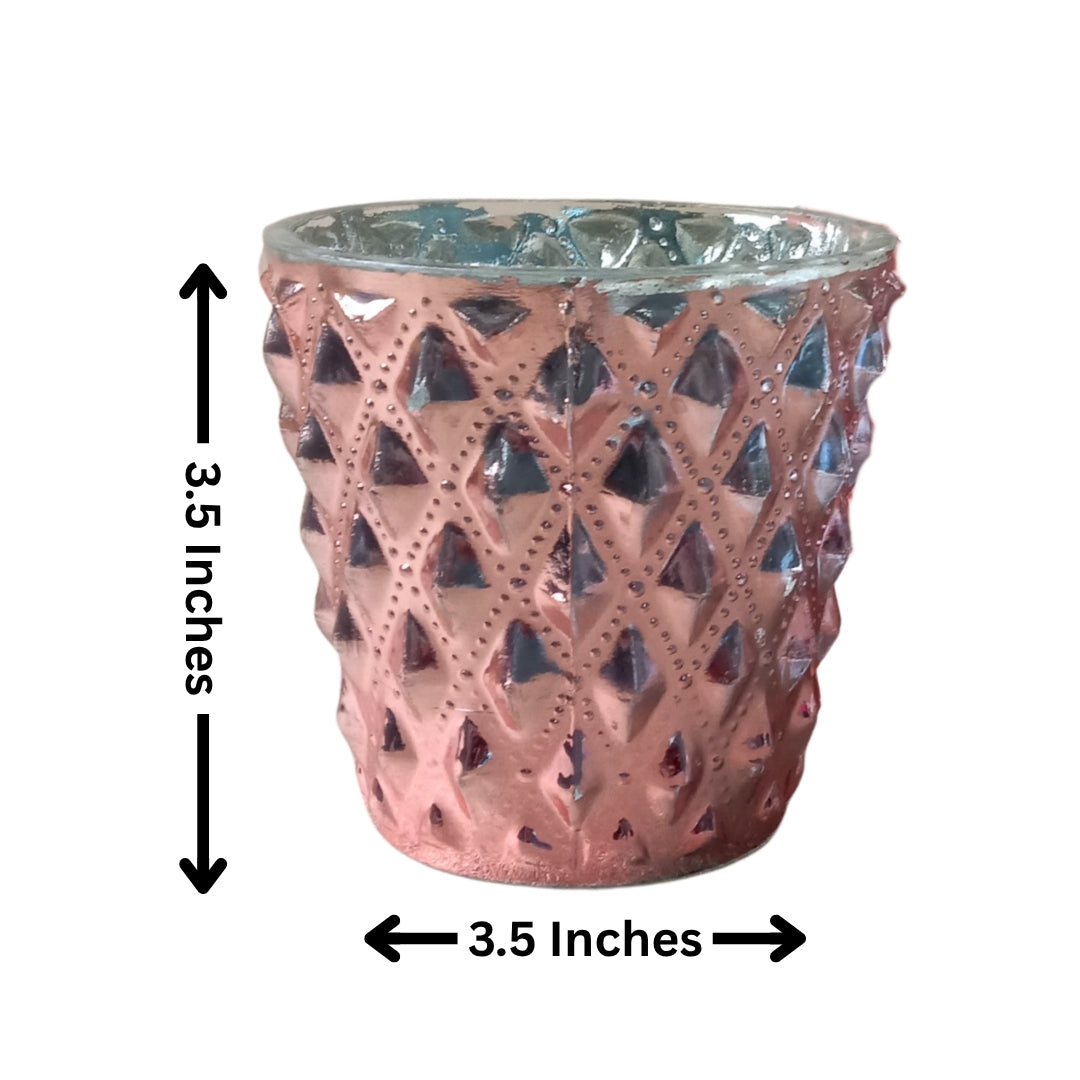Set of 2 Gold & Copper Diamond-Cut Glass Tea Light Votive Holders