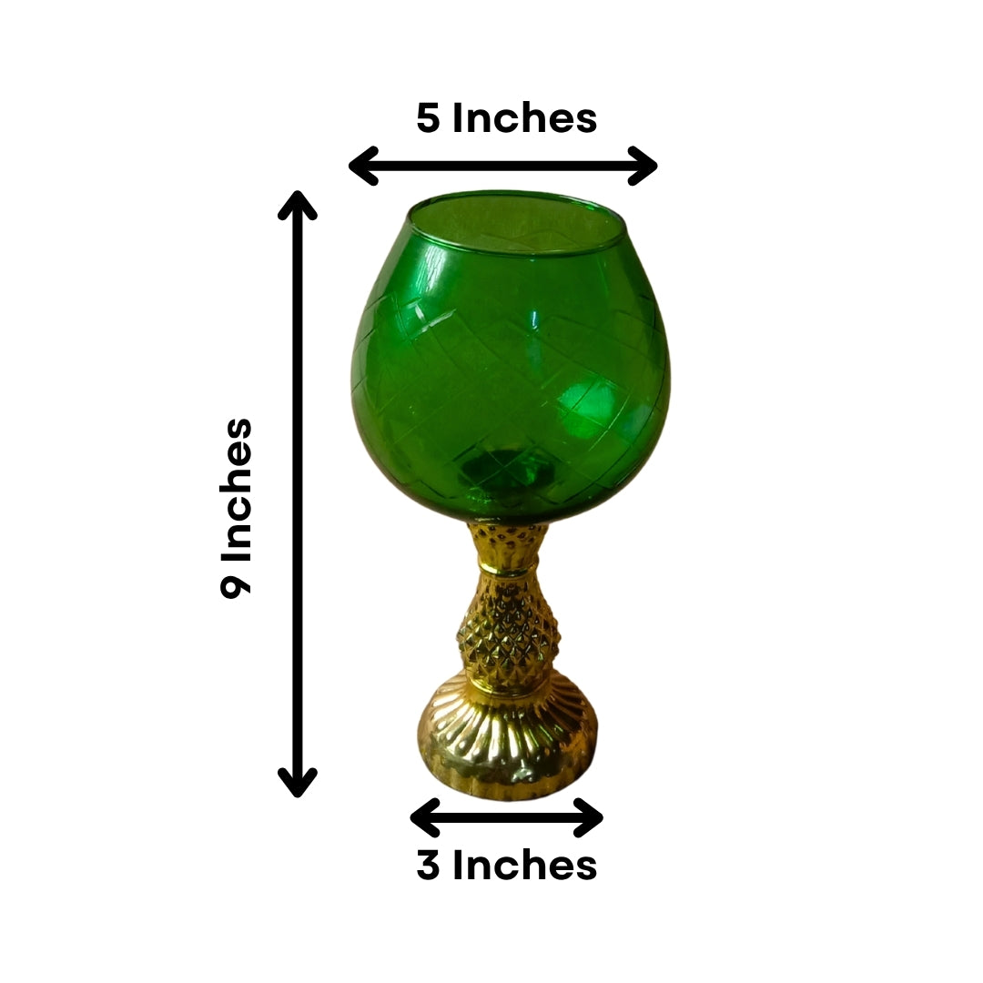 Green Glass Chalice Candle Holders - Elegant Small Set of 2