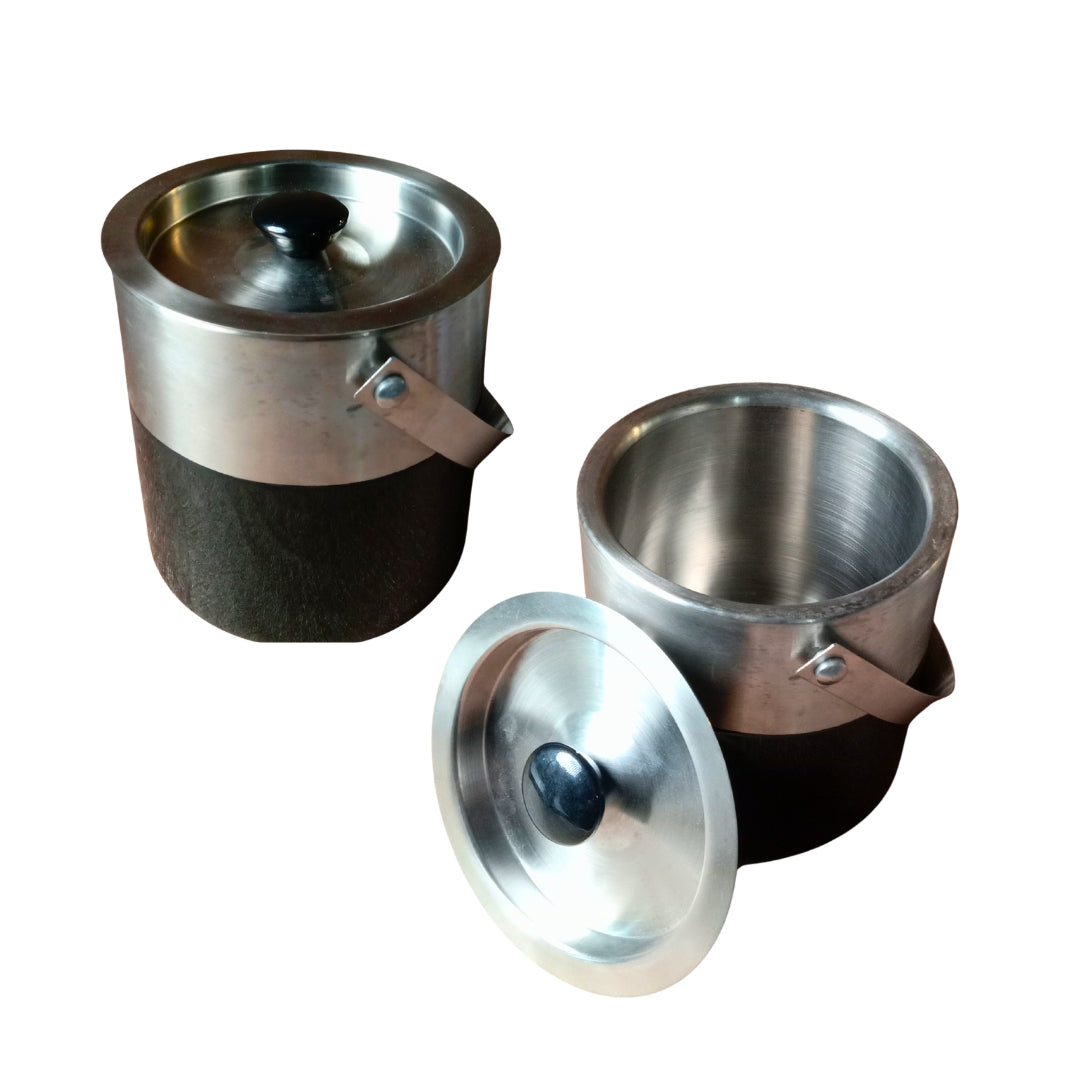 Stainless Steel ice bucket & Shaker with black enamel -set of 2