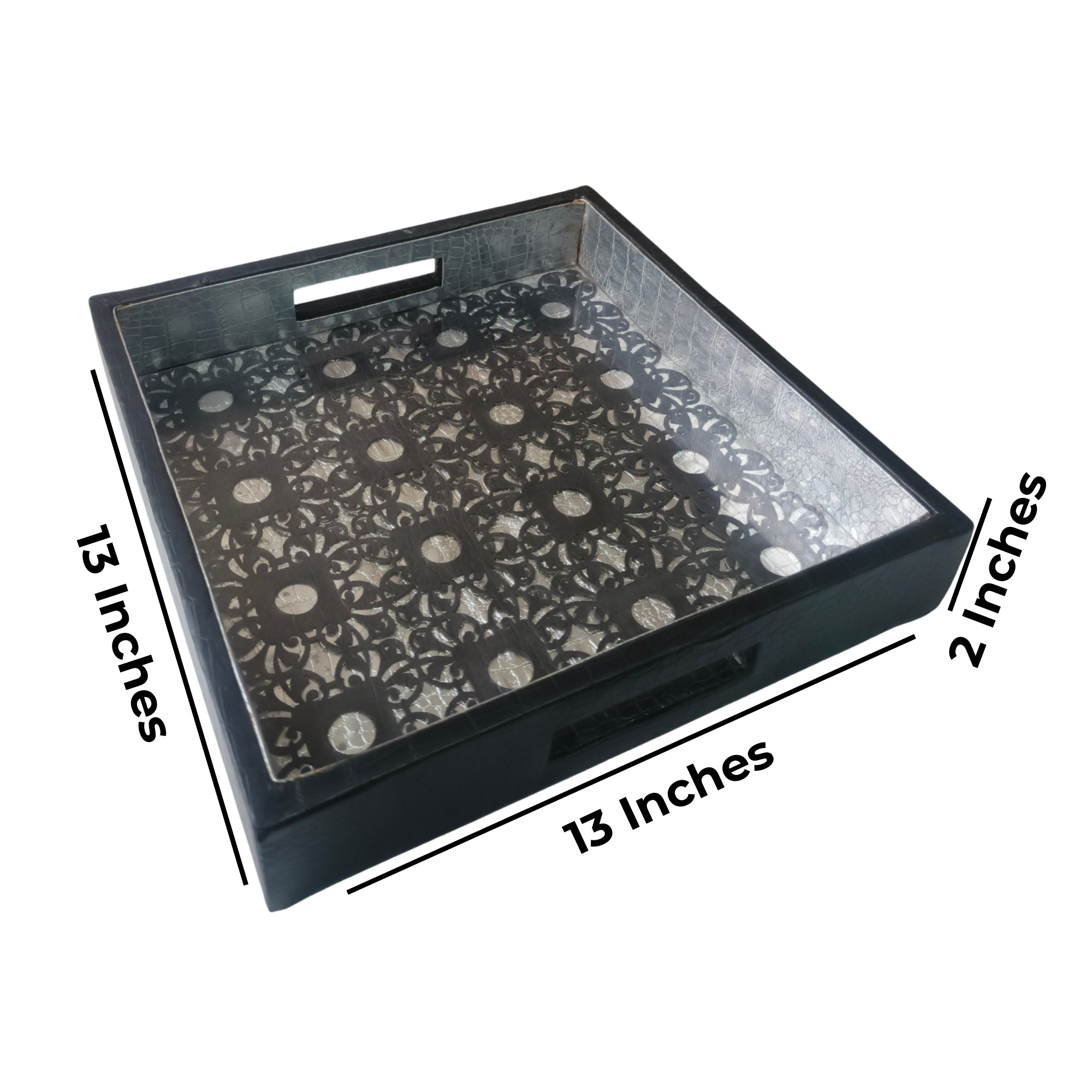 Black Square Leather Tray set of 2