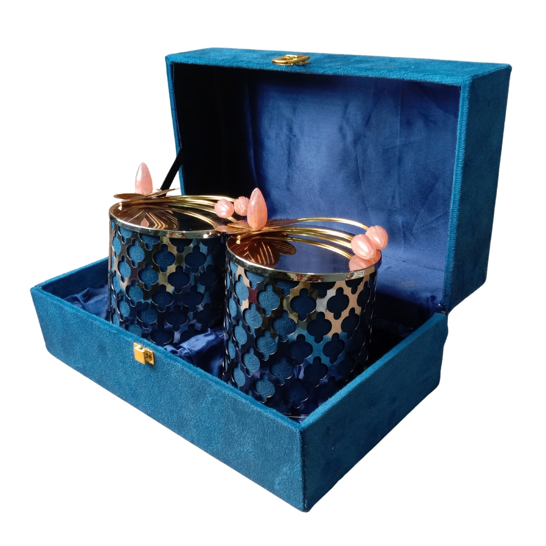 Silver Plated Lattice Glass Set of 2 with Velvet Gift Box | Festive Gift