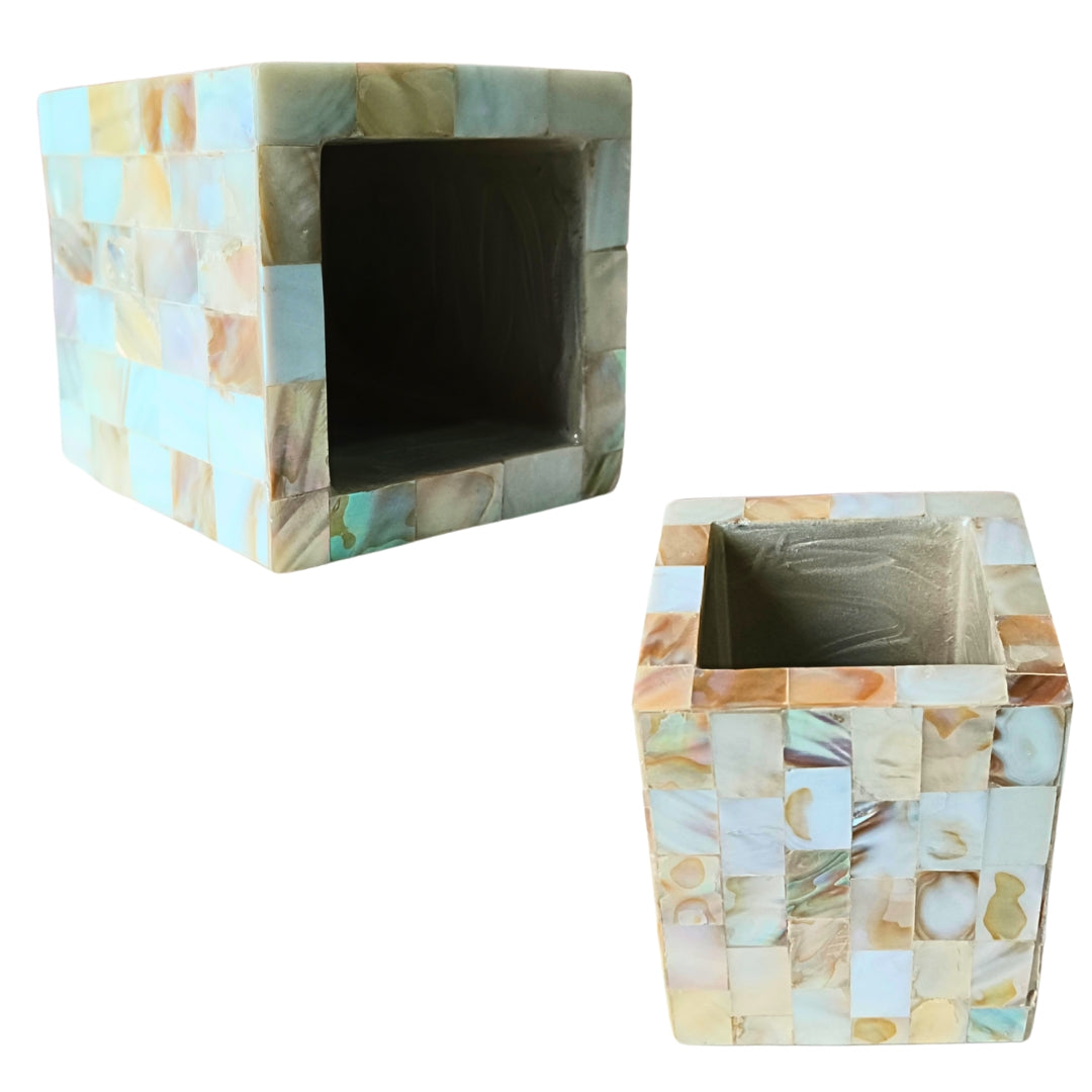 Wooden Mother of pearl & white enamel Bathroom Set of 3