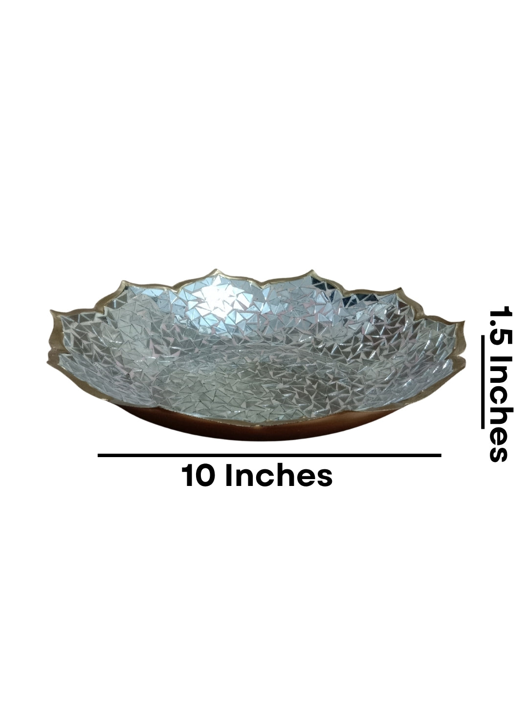 Metal lotus shape mosaic urli platter - silver medium 10"