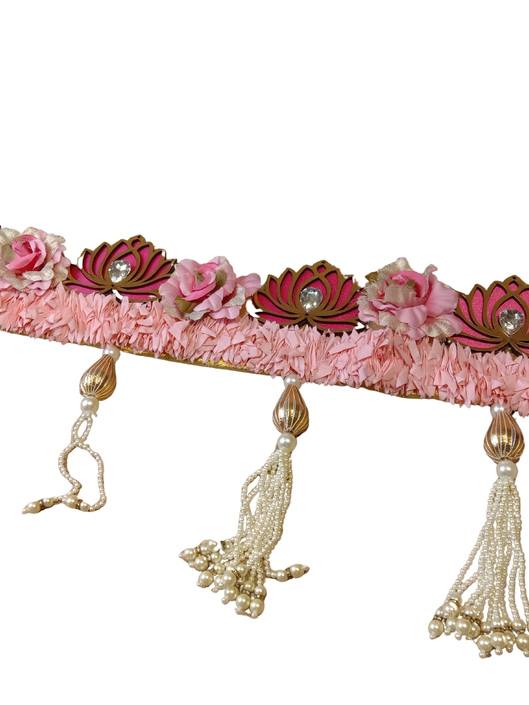 Artifical pink gajra with lotus cutouts and pink flower toran