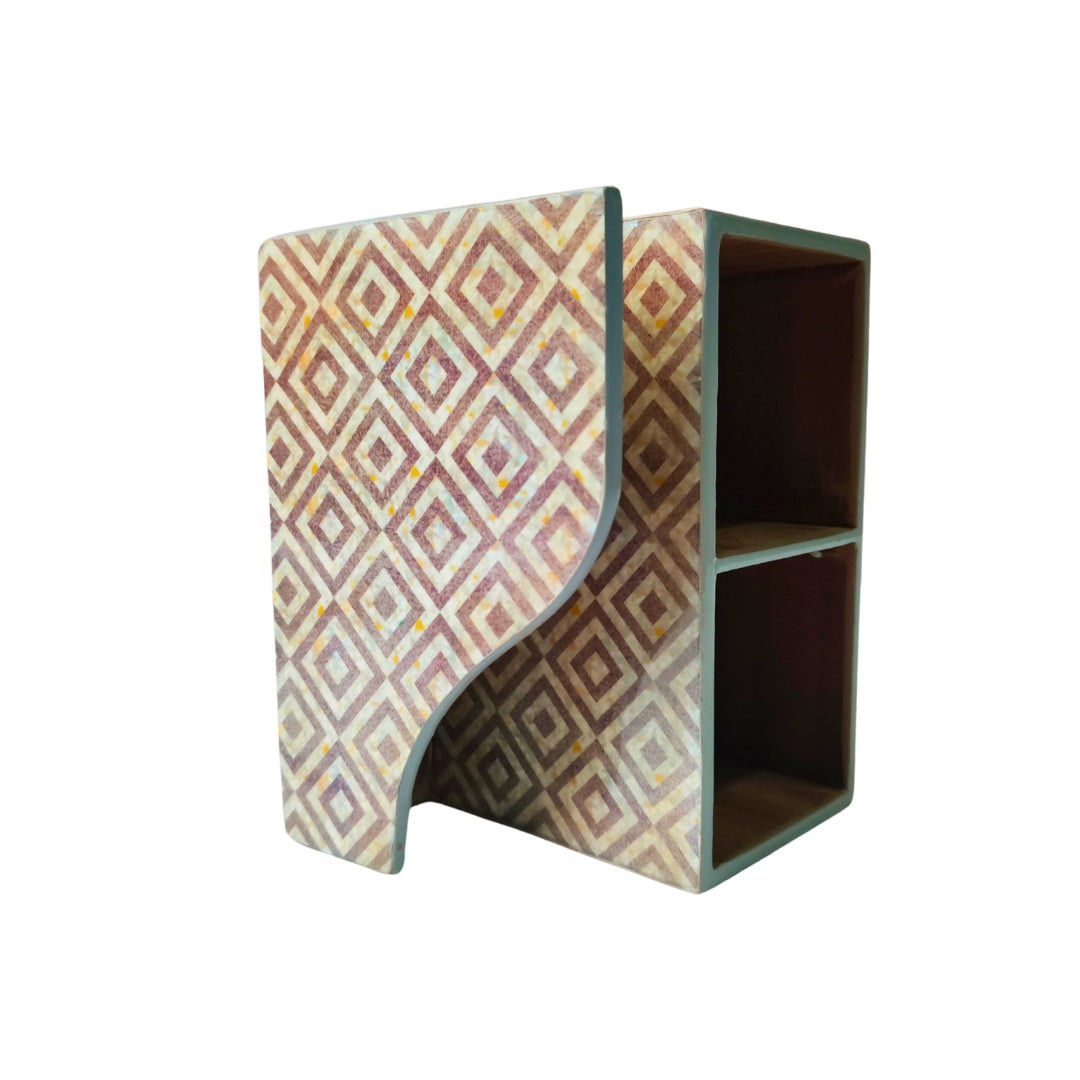 Cutlery tissue holder- Wooden Grey Diamond Print With Enamel
