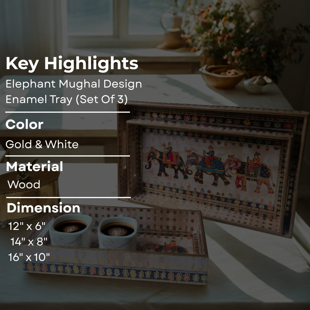 Elephant Mughal Design Enamel (Tray Set of 3)