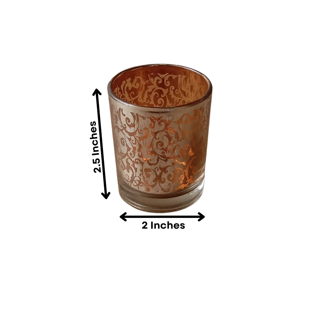 Etched Orange Glass Votive Candle Holders - Elegant Small Set of 2
