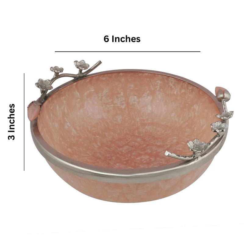 Pink Resin Bowl With Metal Rim Small 6"