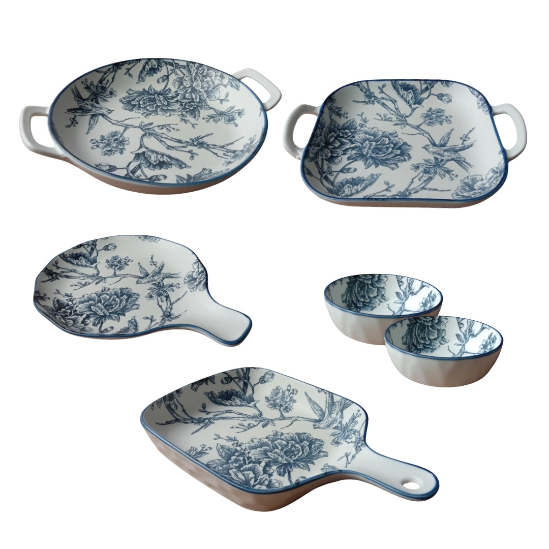 Blue & White Floral Ceramic Platter & Bowl Gift Set