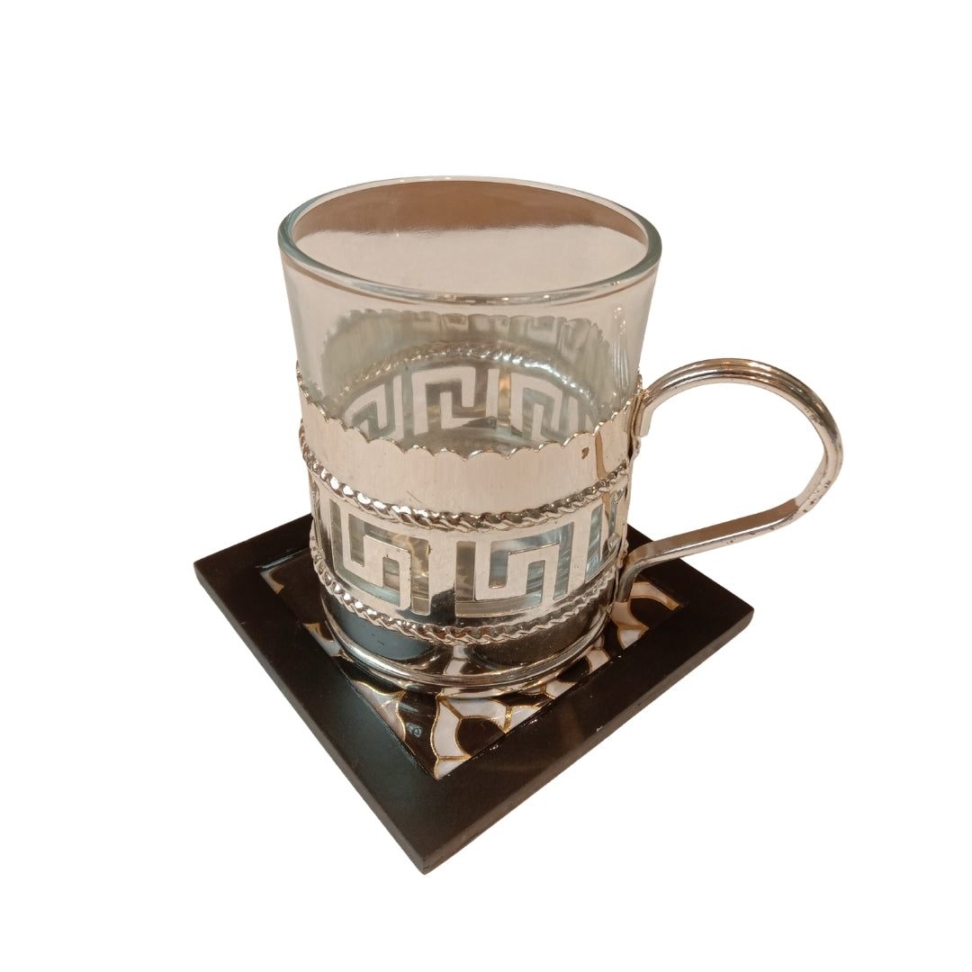 Table Coaster - black mosaic print & enamel with deco set of 6