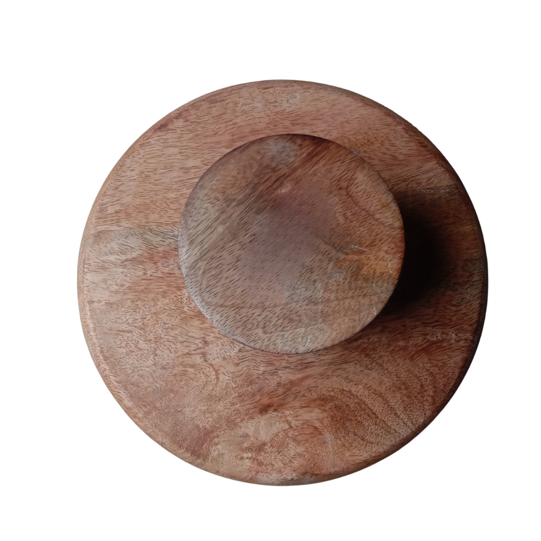 Japanese Art Print Enamel & Wooden Cake Stand