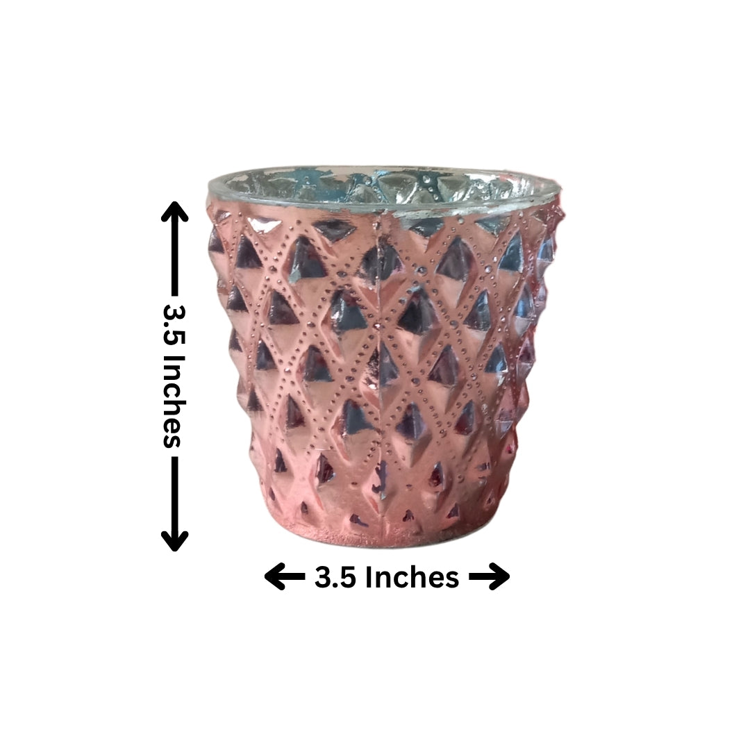 Set of 2 Copper Diamond-Cut Glass Tea Light Votive Holders