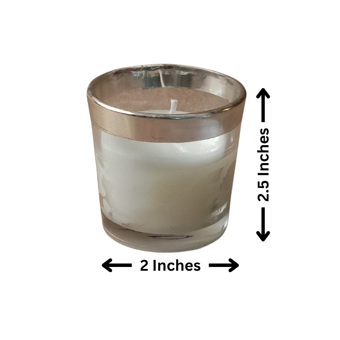 Set of 6 Scented Wax Glass Votives with Metallic 3 pc Silver & 3 pc Copper Rims