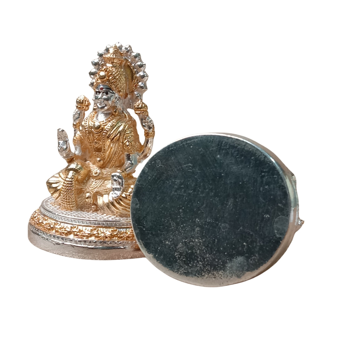 The Home Co- 999 Pure Silver & 24K Gold Plated Lakshmi & Ganesha Fiber Idols(small gold & silver)(small)