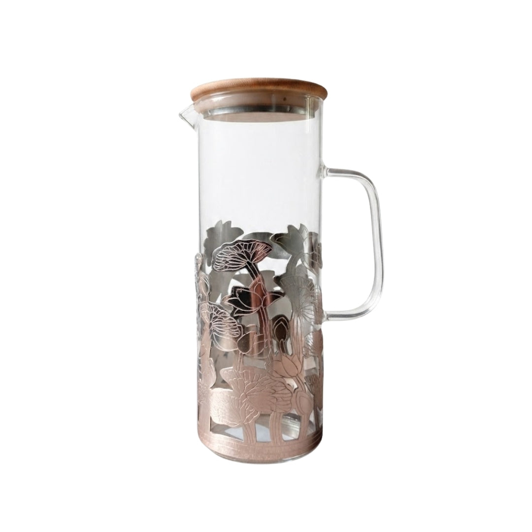 Silver-Plated Lotus Glass Jug and 2 Glasses Set